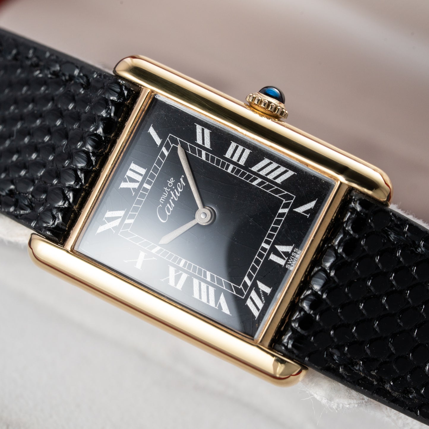 Cartier Must de Tank Vermeil Black Roman GM Full Set from 1987