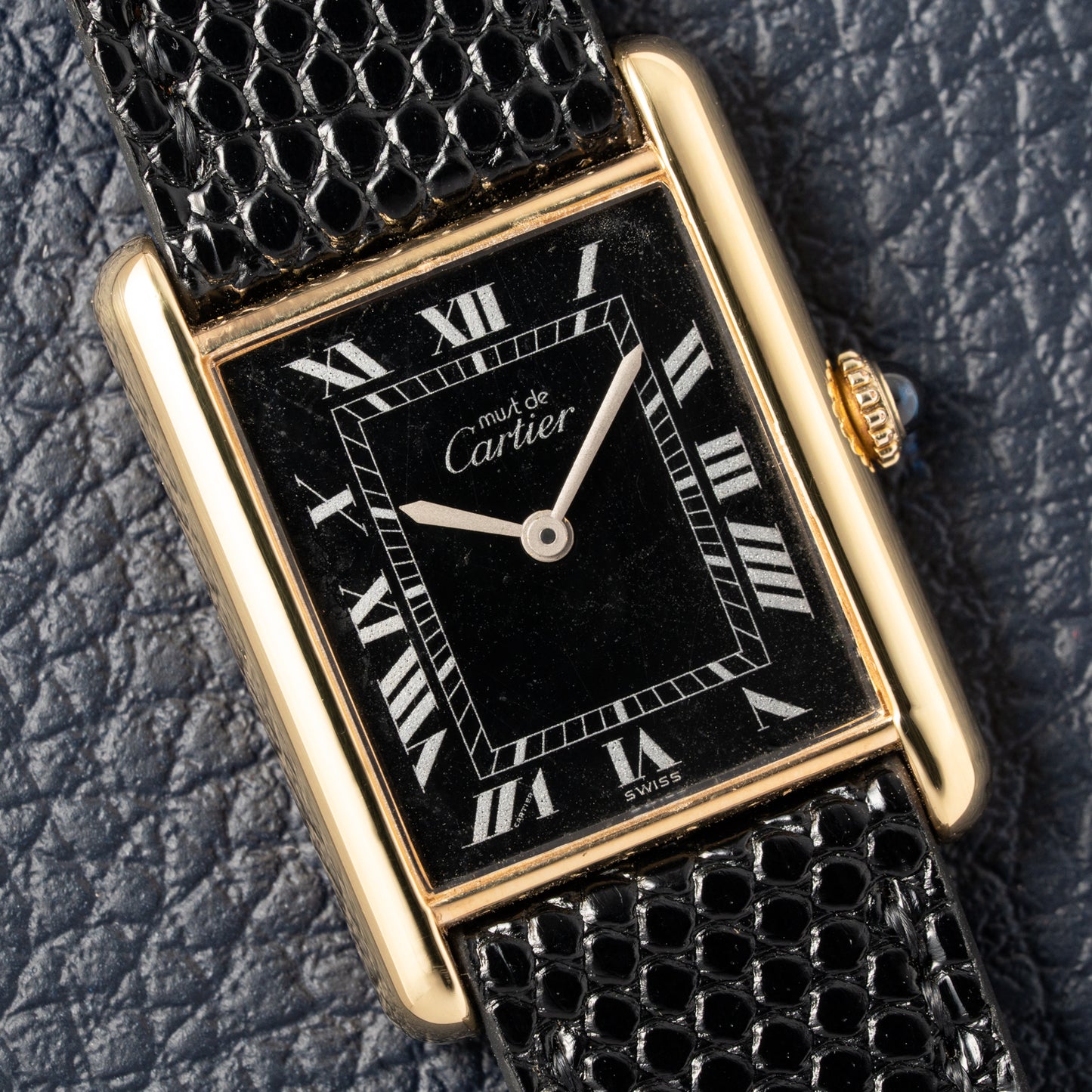 Cartier Must de Tank Vermeil Black Roman GM Full Set from 1987