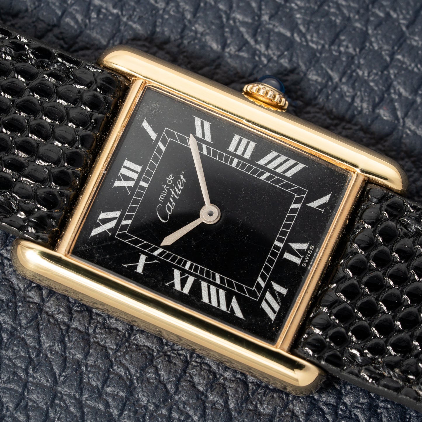 Cartier Must de Tank Vermeil Black Roman GM Full Set from 1987