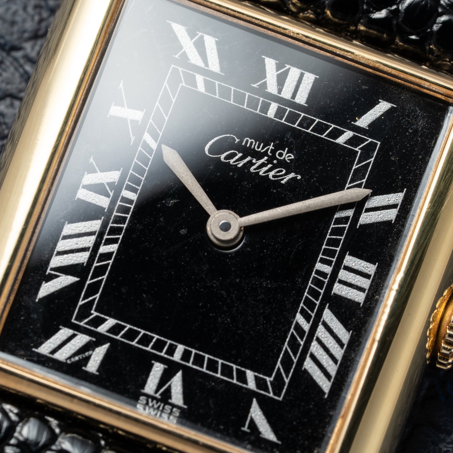 Cartier Must de Tank Vermeil Black Roman GM Full Set from 1987