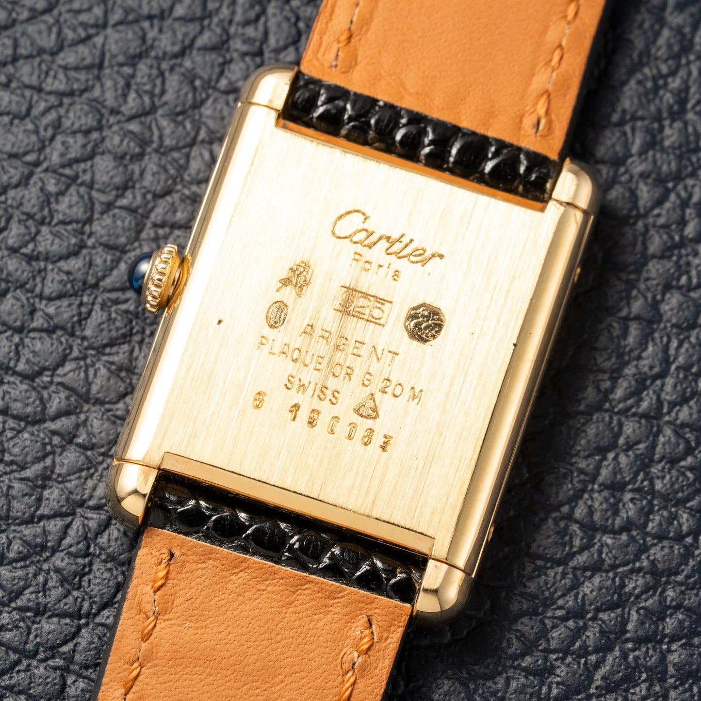 Cartier Must de Tank Vermeil Black Roman GM Full Set from 1987