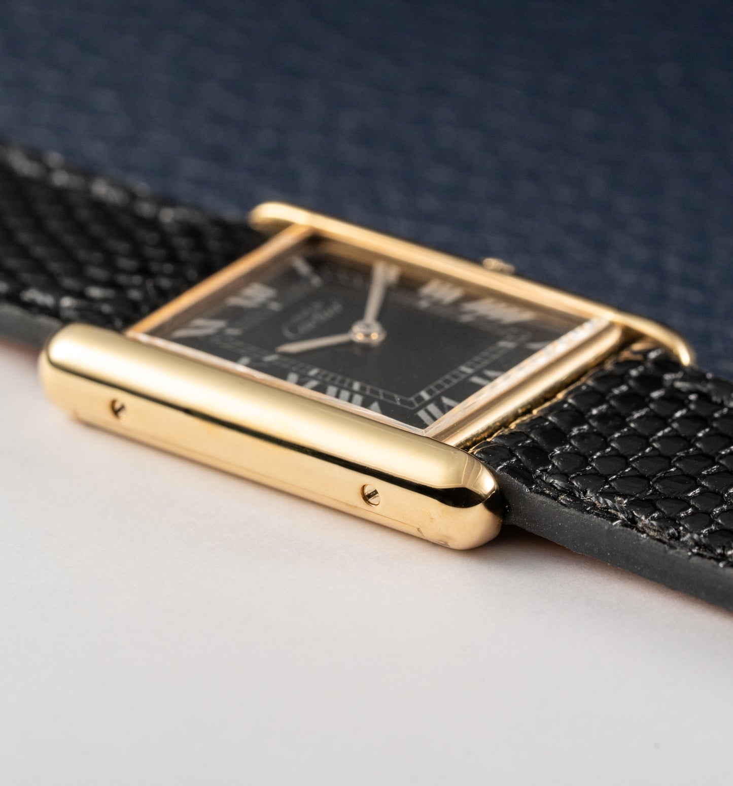 Cartier Must de Tank Vermeil Black Roman GM Full Set from 1987