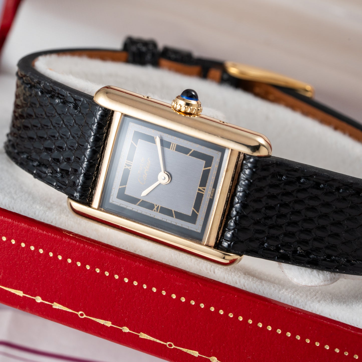 Cartier Tank Must de Black Art Deco Dial Full Set from 1987 Ref 3 66001 with Cartier Service 2025