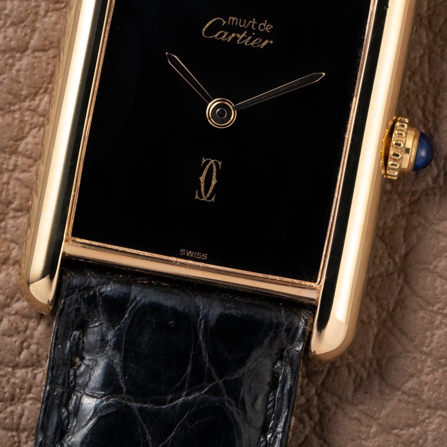 Cartier Tank Must de Vermeil Black Onyx Dial GM Ref 6 81006 1990s