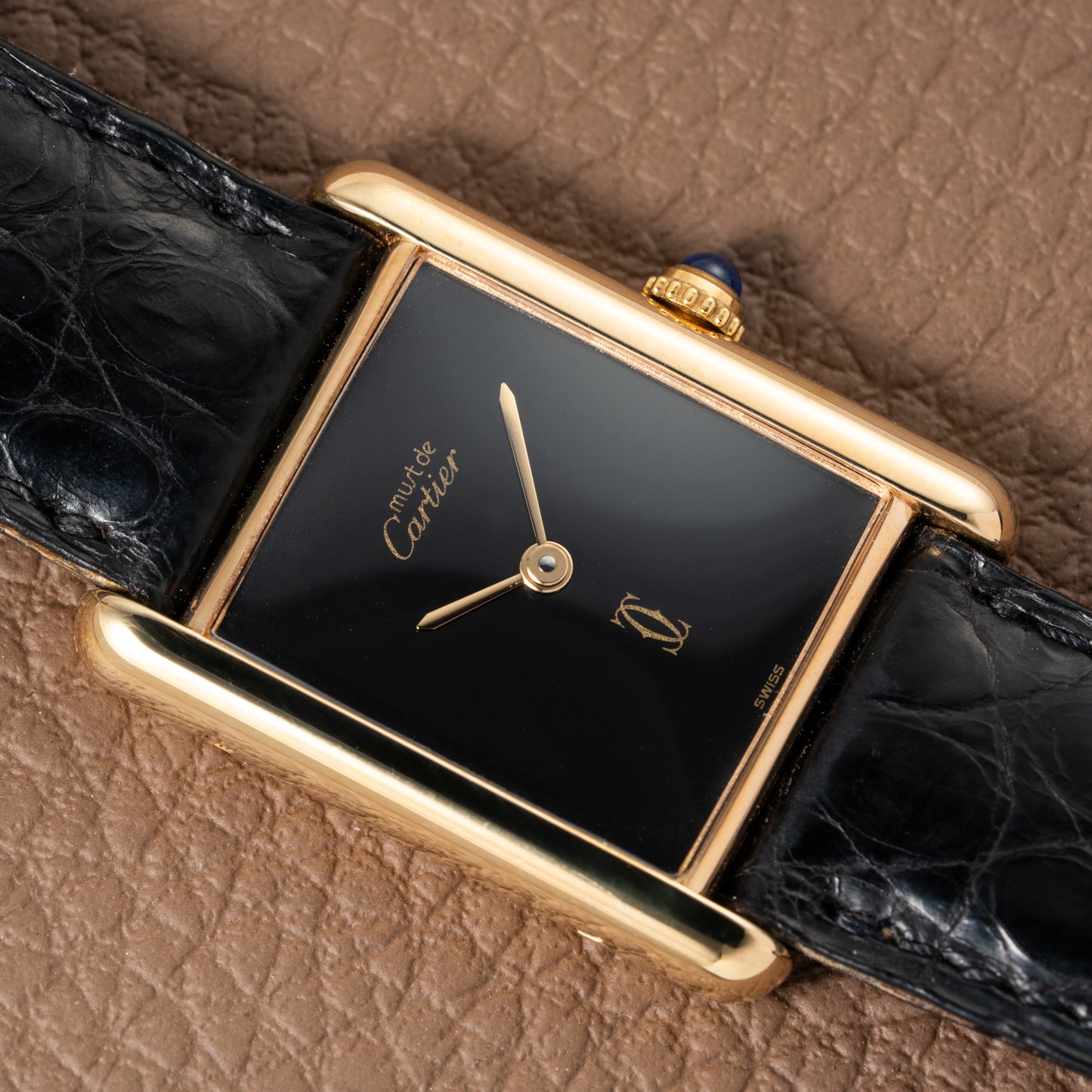 Cartier Tank Must de Vermeil Black Onyx Dial GM Ref 6 81006 1990s