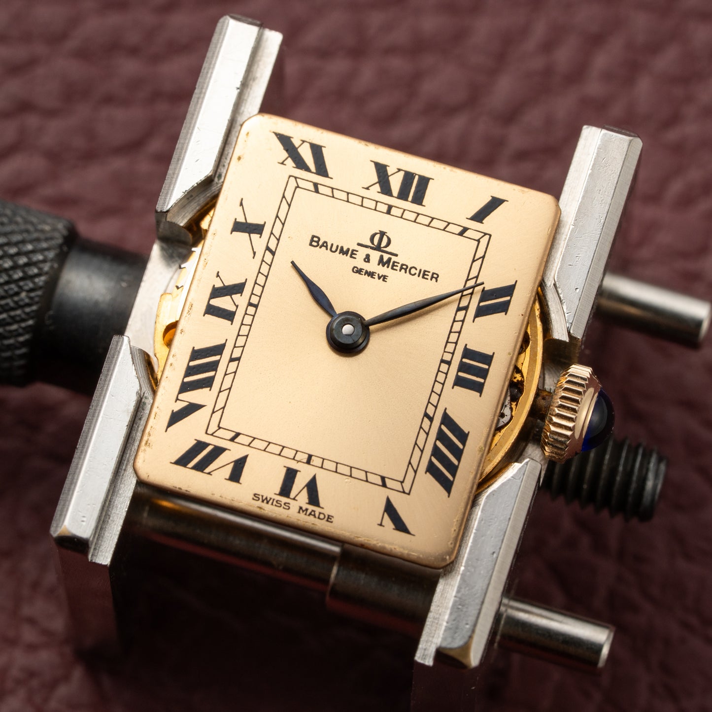 Baume & Mercier Genève Tank Black Roman Numerals 18k Yellow Gold signed by OJ Perrin Paris Ref 38302