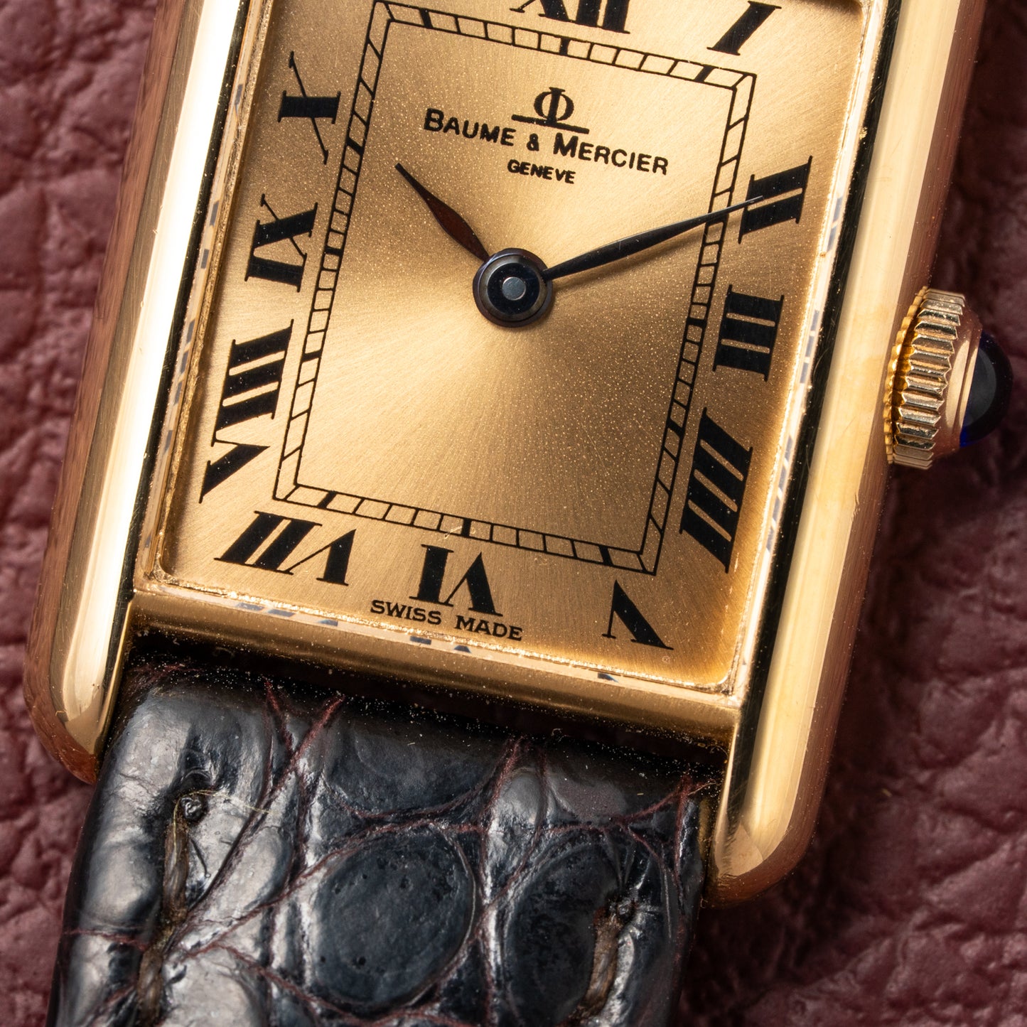 Baume & Mercier Genève Tank Black Roman Numerals 18k Yellow Gold signed by OJ Perrin Paris Ref 38302