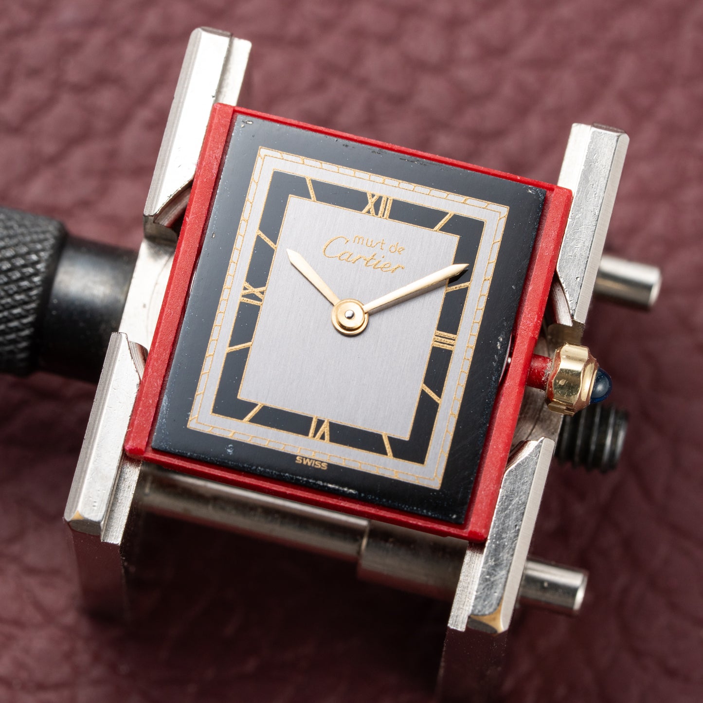 Cartier Tank Must de Vermeil Art Deco Black Roman Dial PM Reference 3 66001