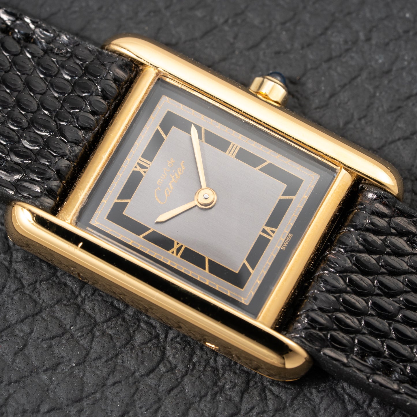 Cartier Tank Must de Vermeil Art Deco Black Roman Dial PM Reference 3 66001
