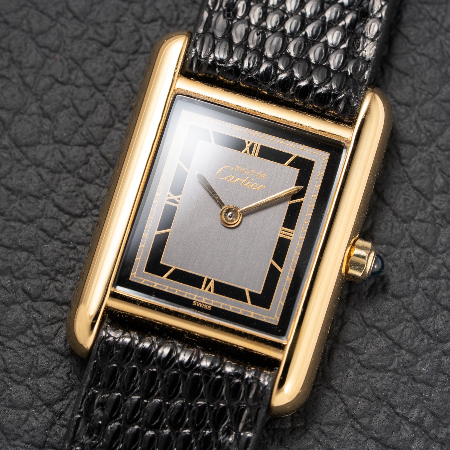 Cartier Tank Must de Vermeil Art Deco Black Roman Dial PM Reference 3 66001