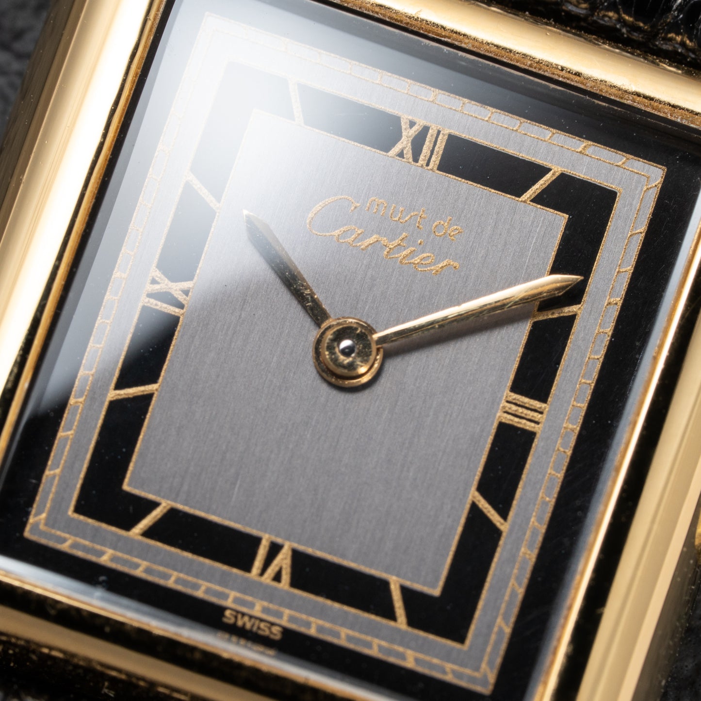 Cartier Tank Must de Vermeil Art Deco Black Roman Dial PM Reference 3 66001