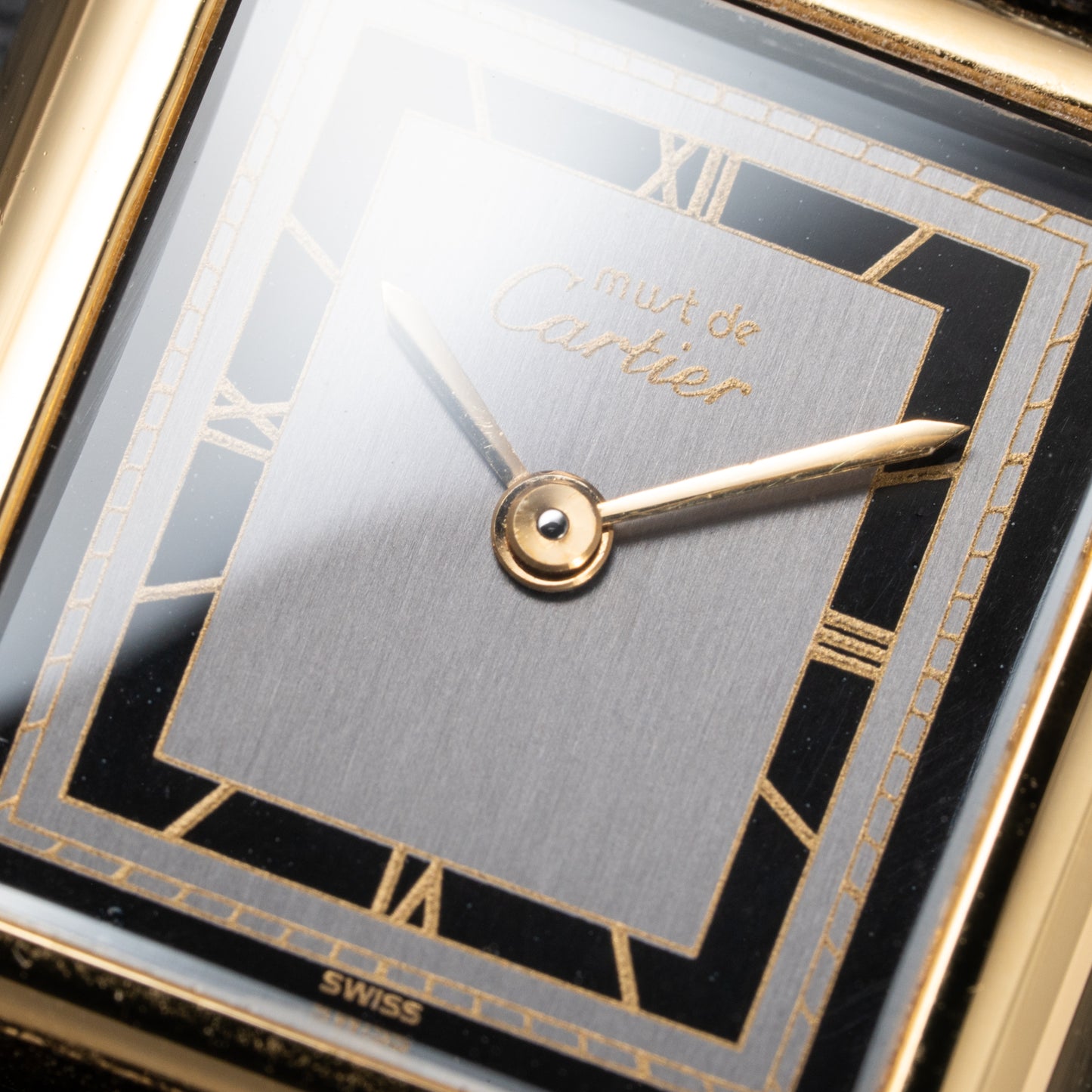 Cartier Tank Must de Vermeil Art Deco Black Roman Dial PM Reference 3 66001