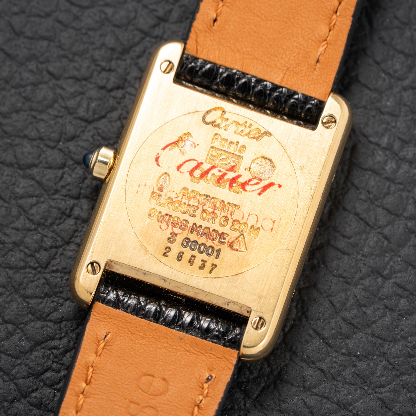 Cartier Tank Must de Vermeil Art Deco Black Roman Dial PM Reference 3 66001