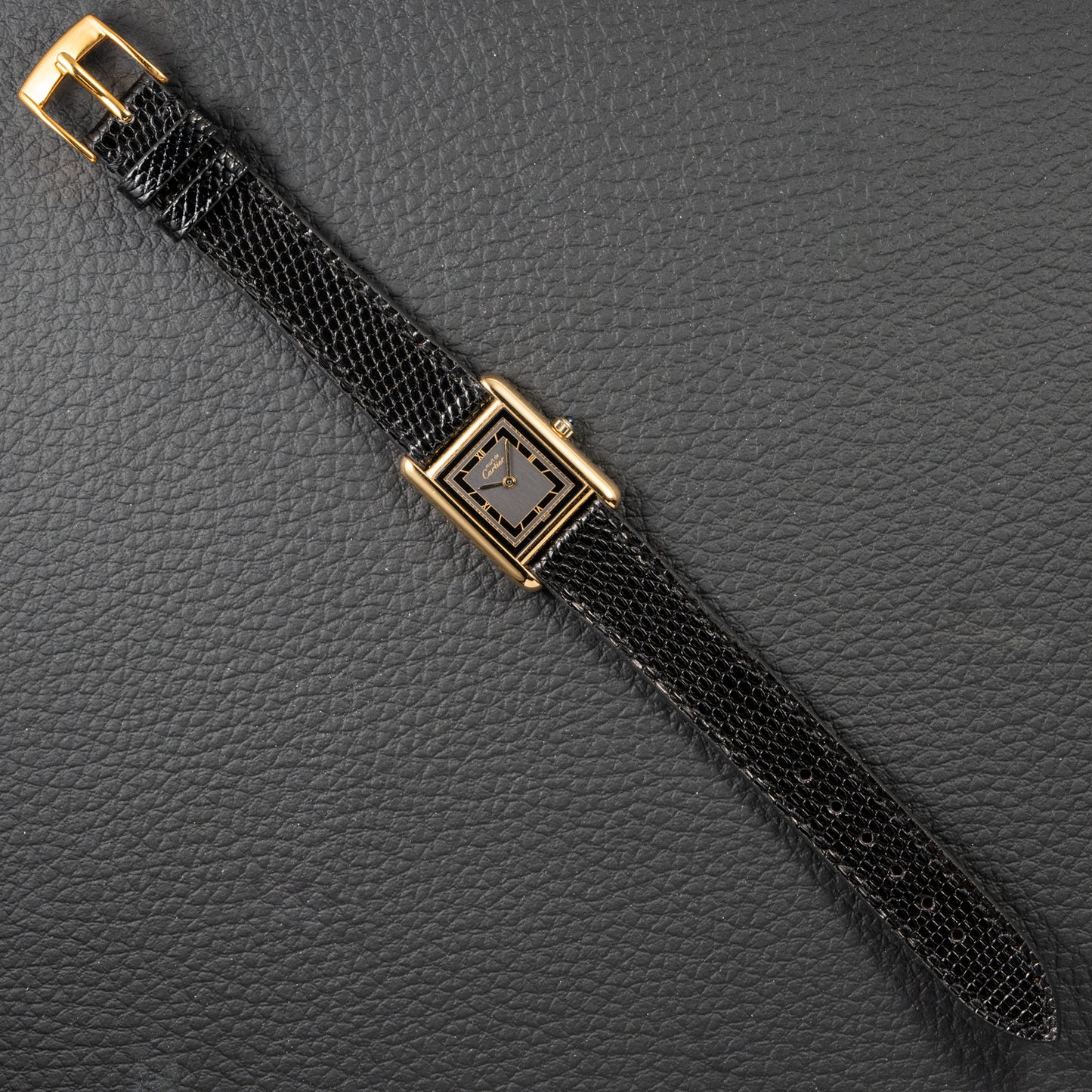 Cartier Tank Must de Vermeil Art Deco Black Roman Dial PM Reference 3 66001