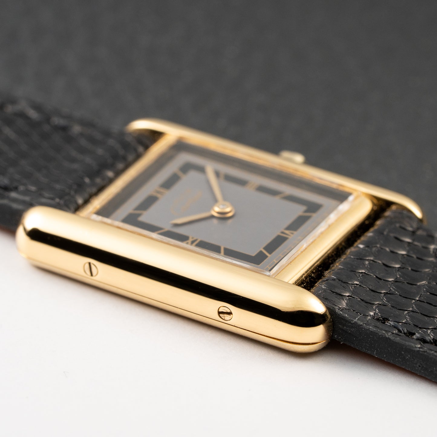 Cartier Tank Must de Vermeil Art Deco Black Roman Dial PM Reference 3 66001