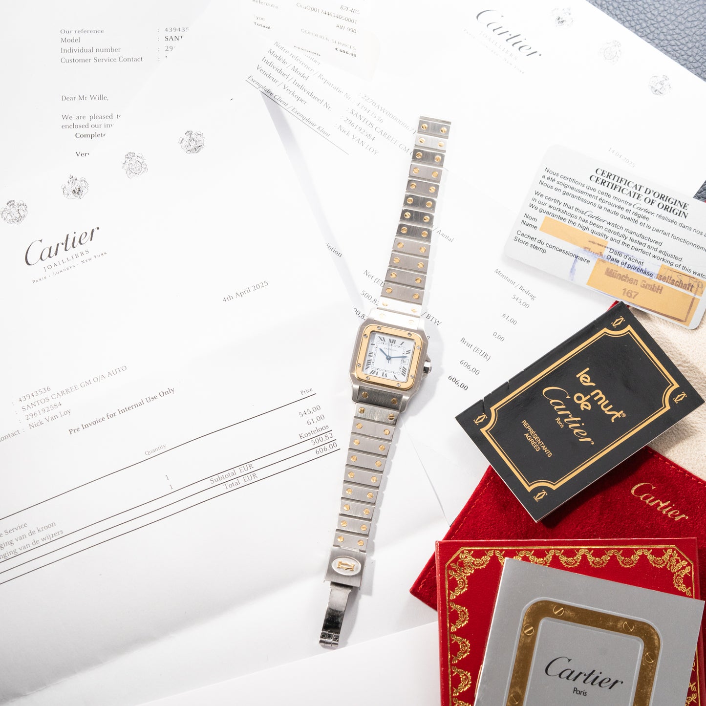 Cartier Santos Carrée Automatic Ref. 2961 Full Collector Set (1979 Papers, 2025 Cartier Service)