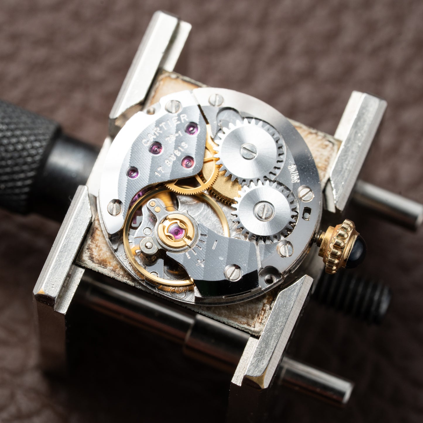 Cartier Tank Vermeil Black Roman Dial PM 1980s