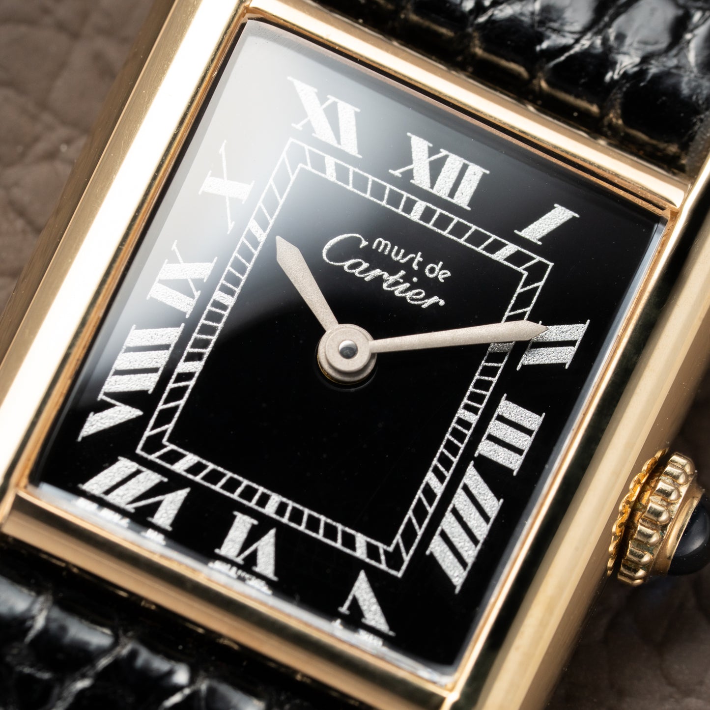 Cartier Tank Vermeil Black Roman Dial PM 1980s