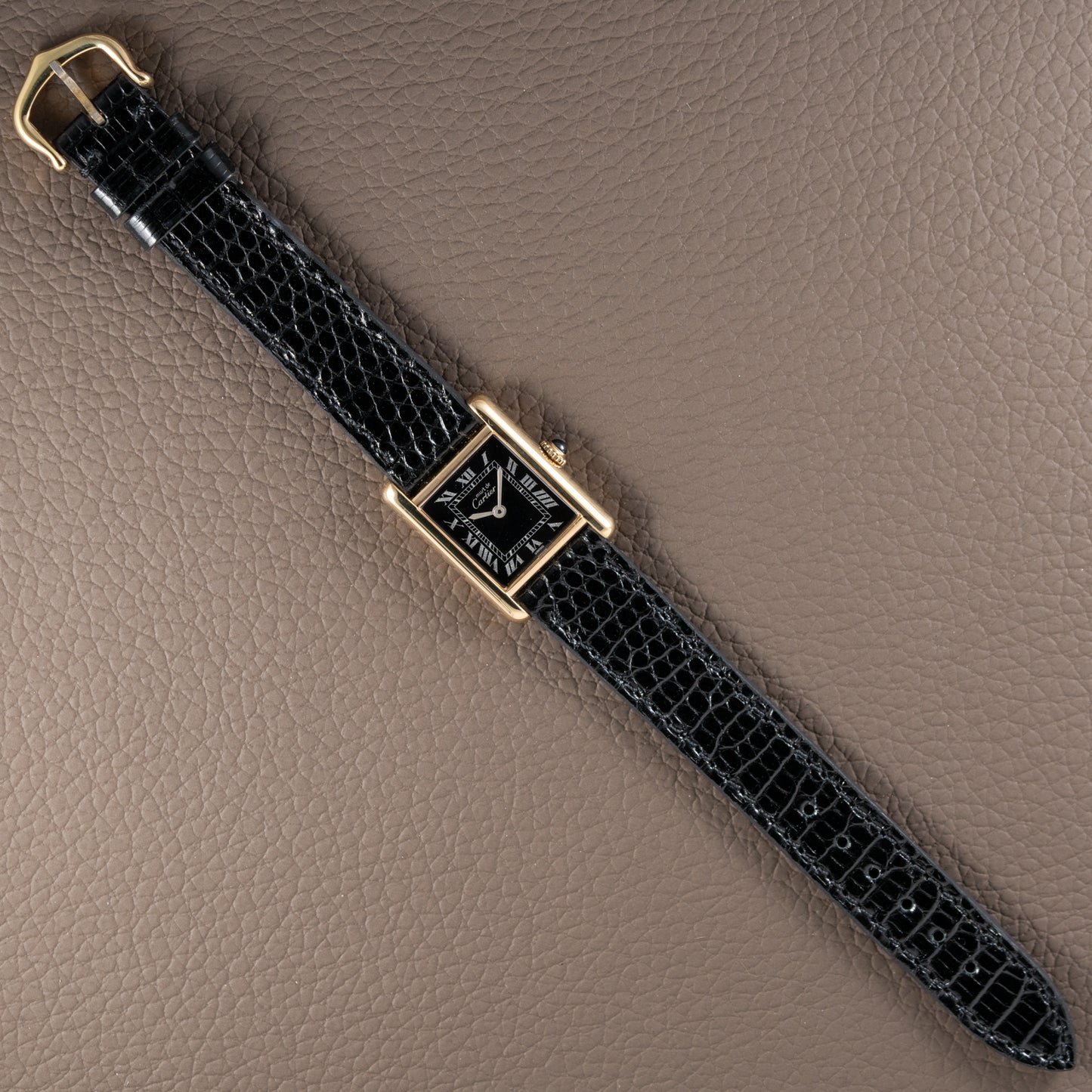 Cartier Tank Vermeil Black Roman Dial PM 1980s