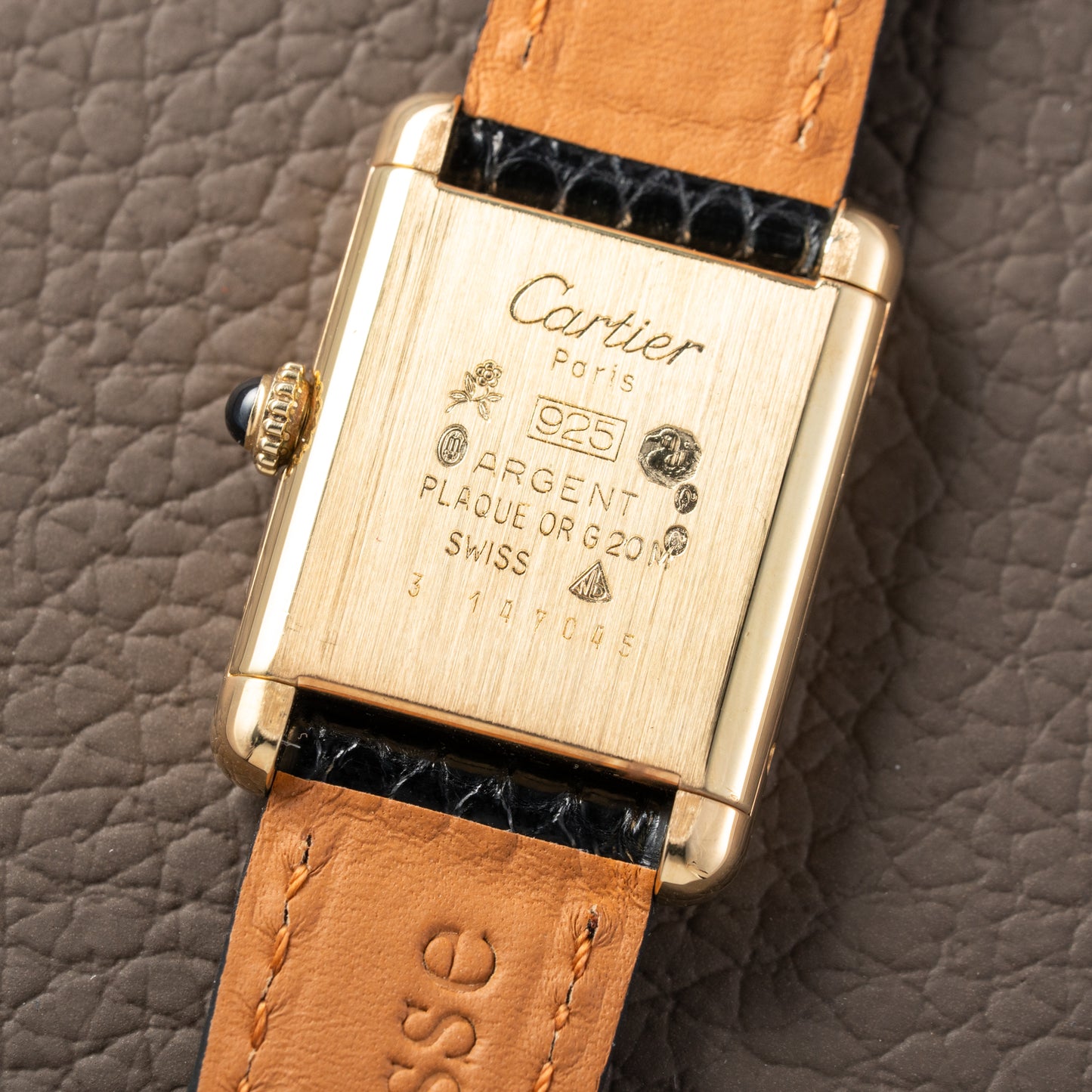 Cartier Tank Vermeil Black Roman Dial PM 1980s