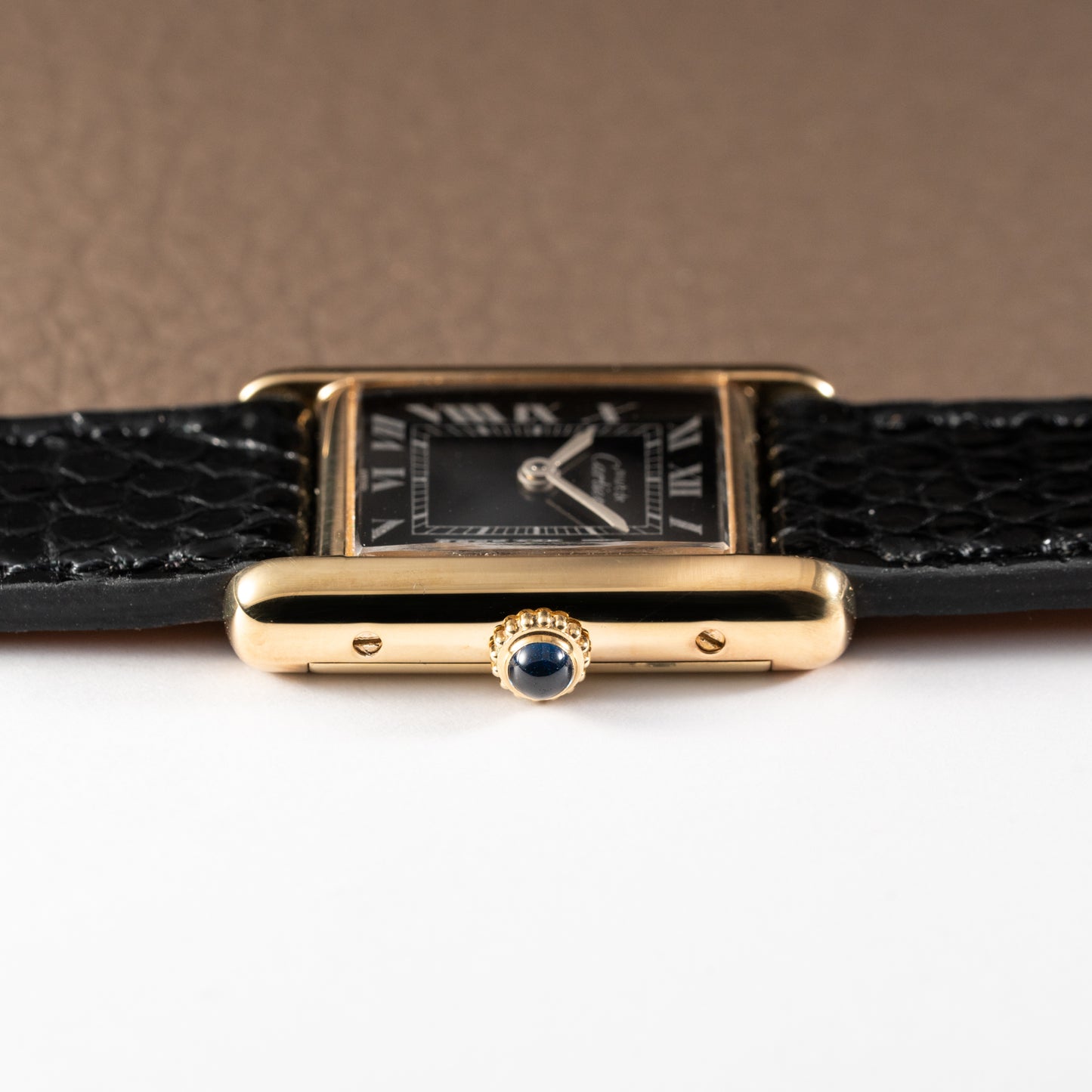 Cartier Tank Vermeil Black Roman Dial PM 1980s