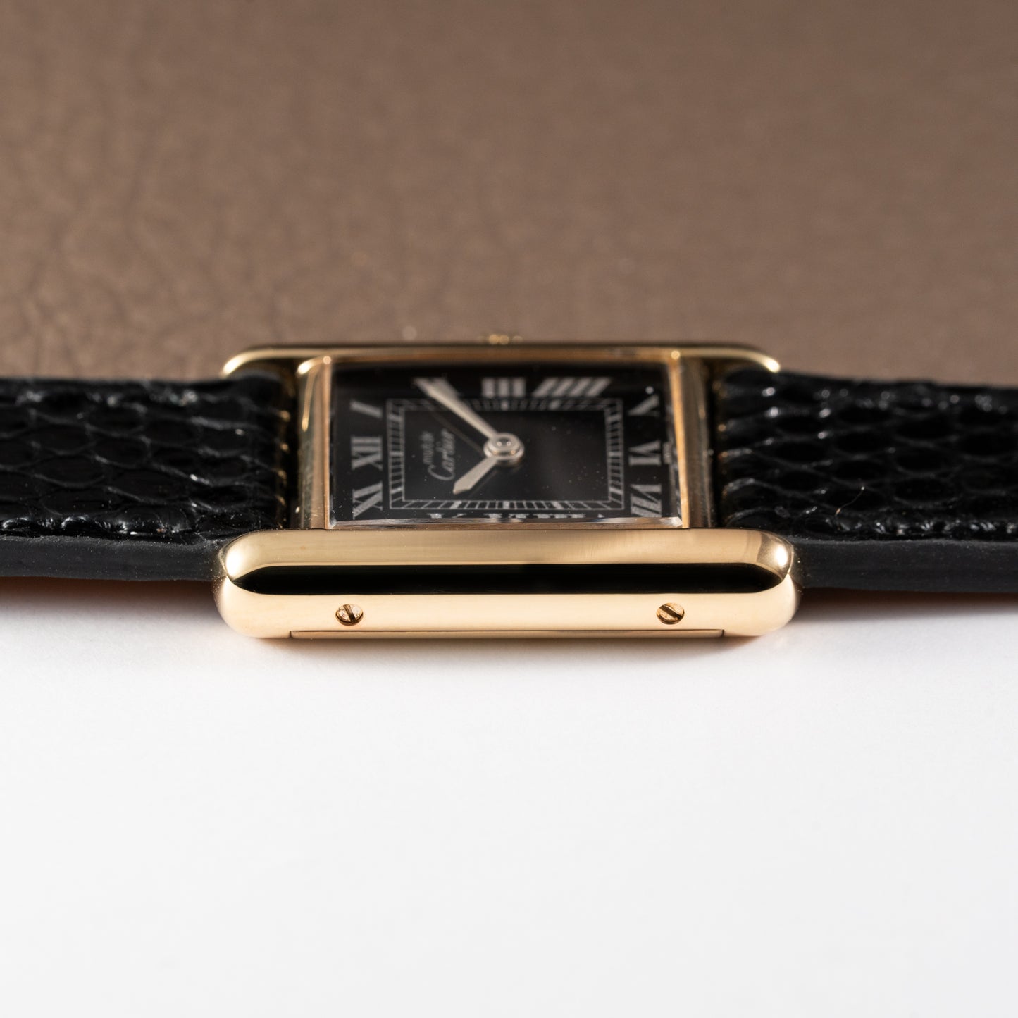 Cartier Tank Vermeil Black Roman Dial PM 1980s