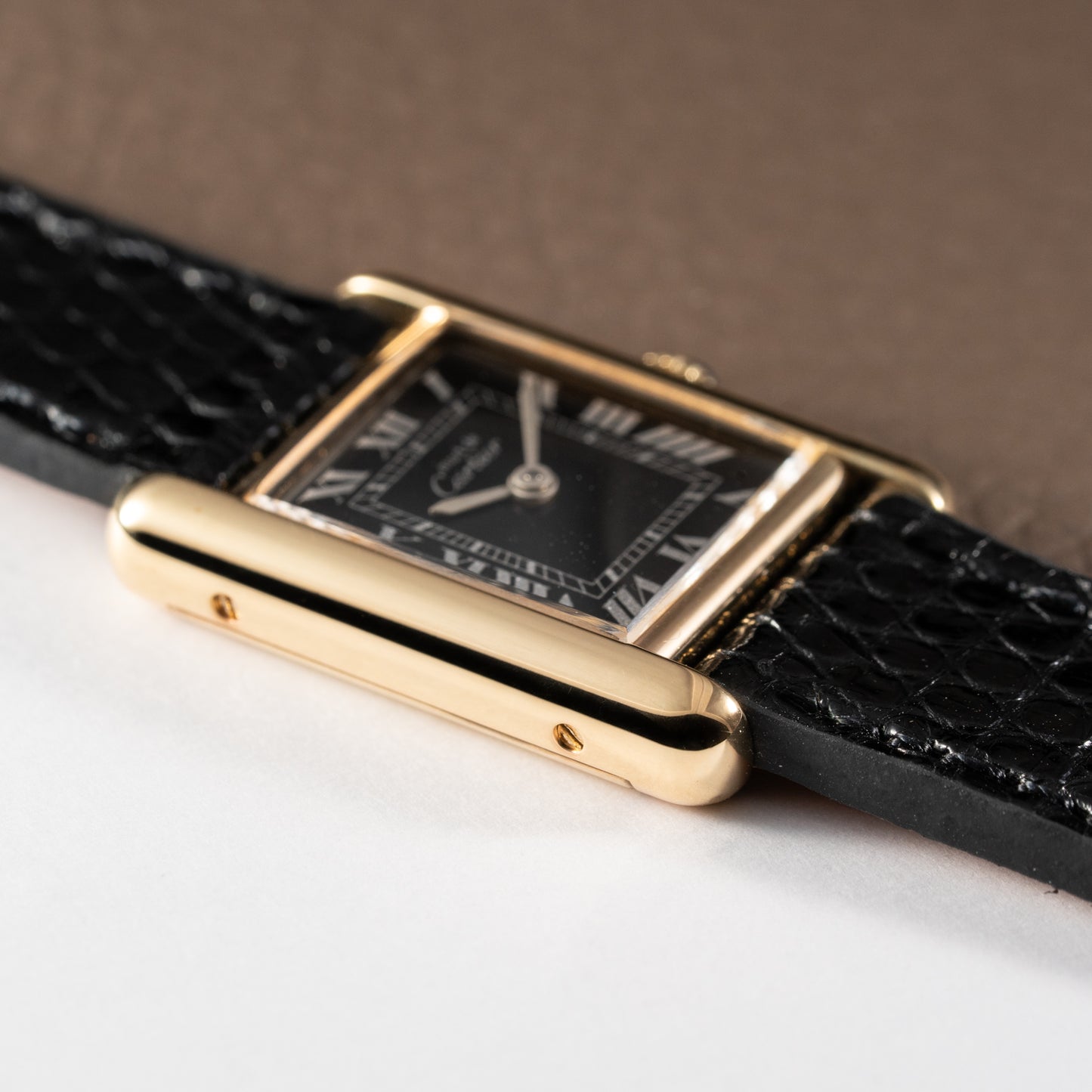Cartier Tank Vermeil Black Roman Dial PM 1980s