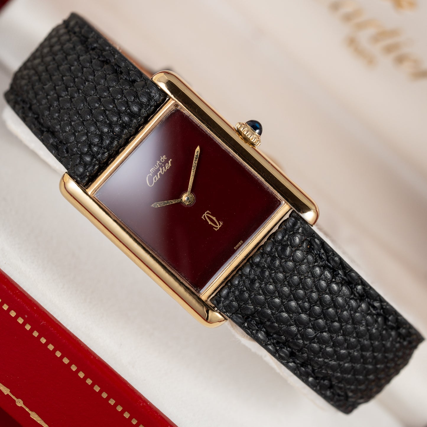 Cartier Must de Tank Vermeil Burgundy Ultra Full Set from 1981