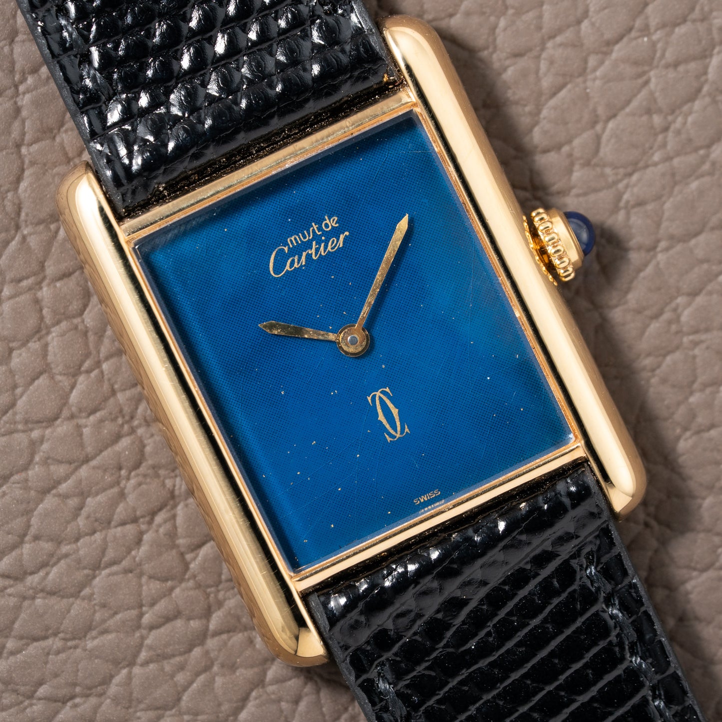 Cartier Must de Tank Vermeil GM 1980s with Lapis Lazuli Dial