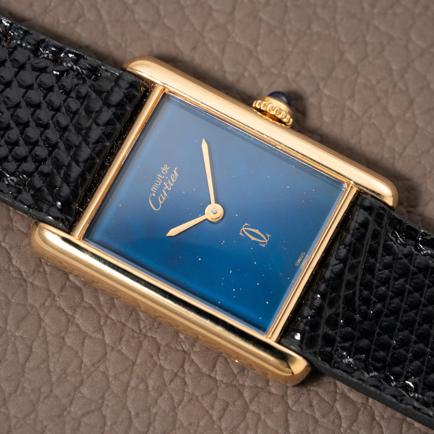 Cartier Must de Tank Vermeil GM 1980s with Lapis Lazuli Dial