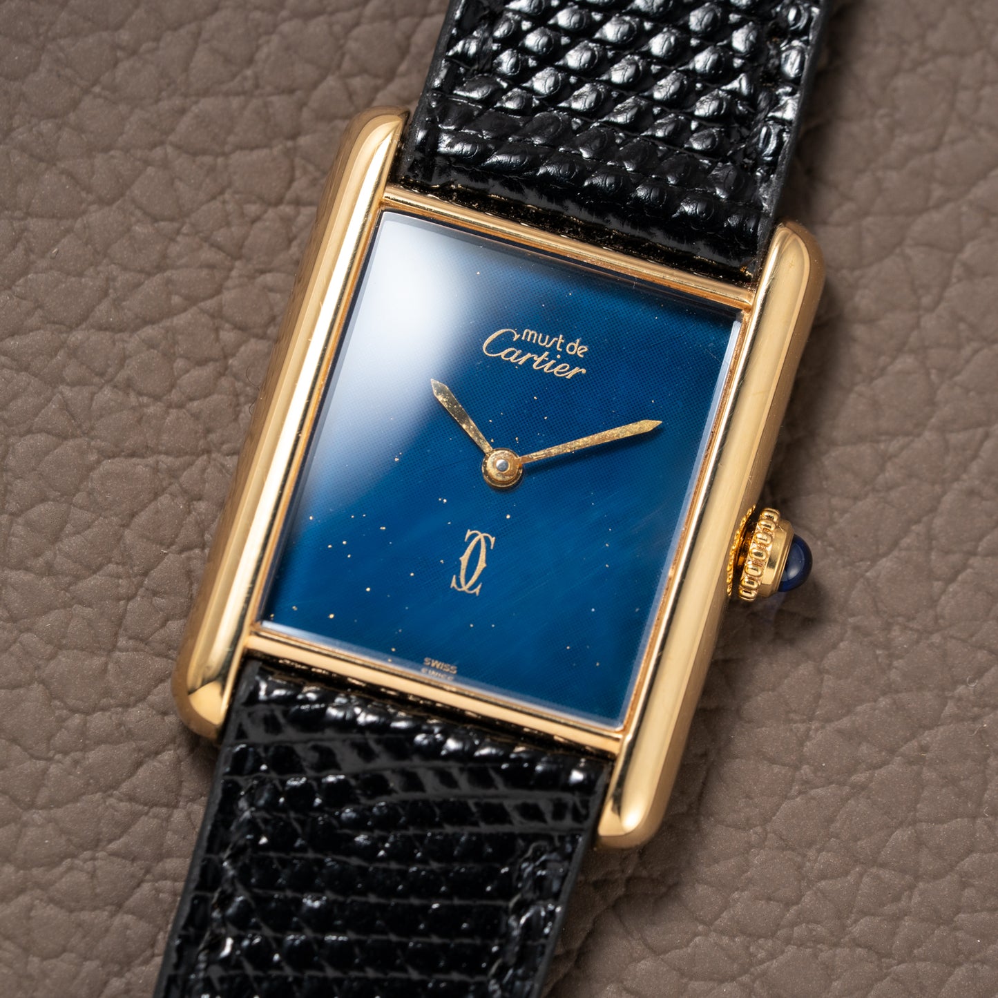 Cartier Must de Tank Vermeil GM 1980s with Lapis Lazuli Dial