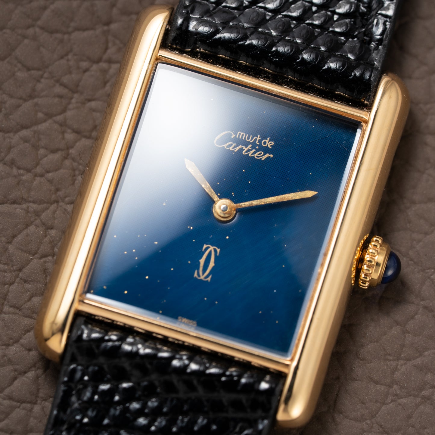 Cartier Must de Tank Vermeil GM 1980s with Lapis Lazuli Dial
