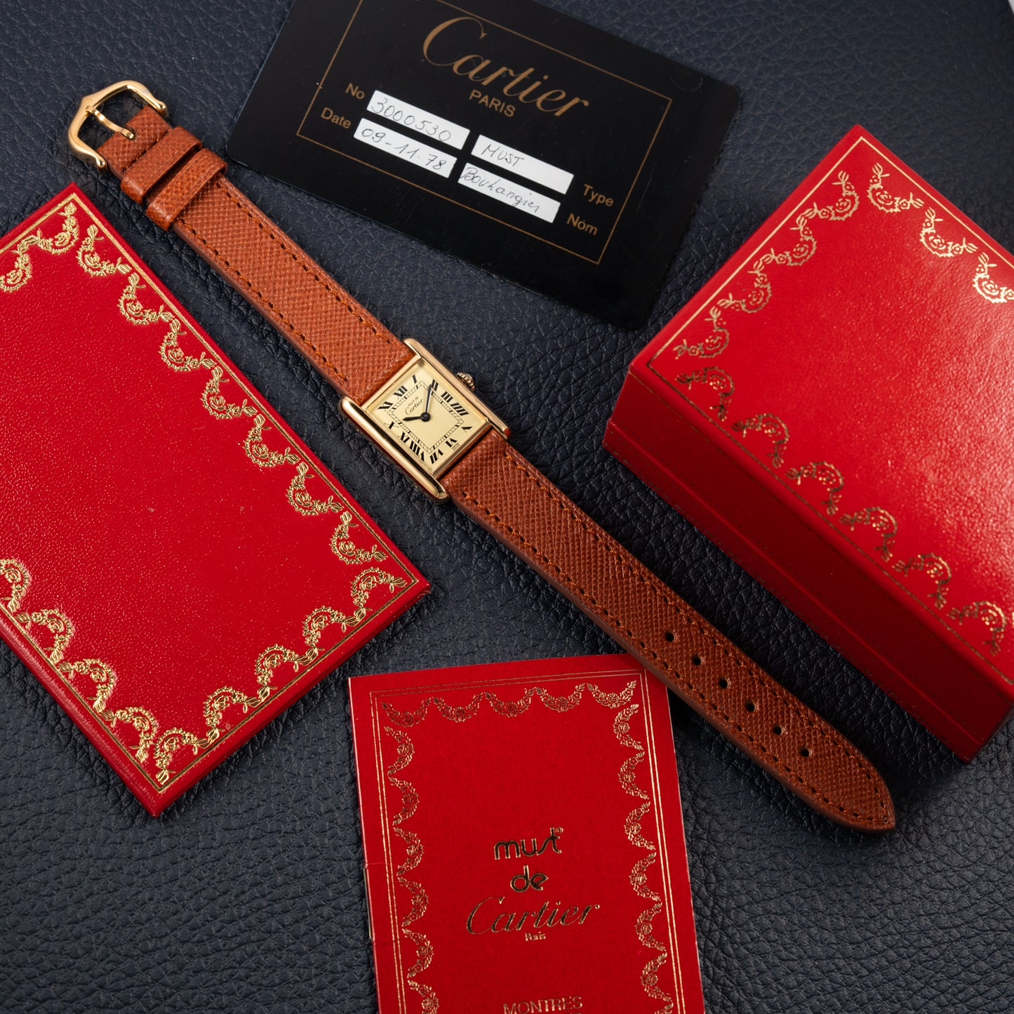 Cartier Tank Vermeil Full Set Roman Lemon Dial from 1981