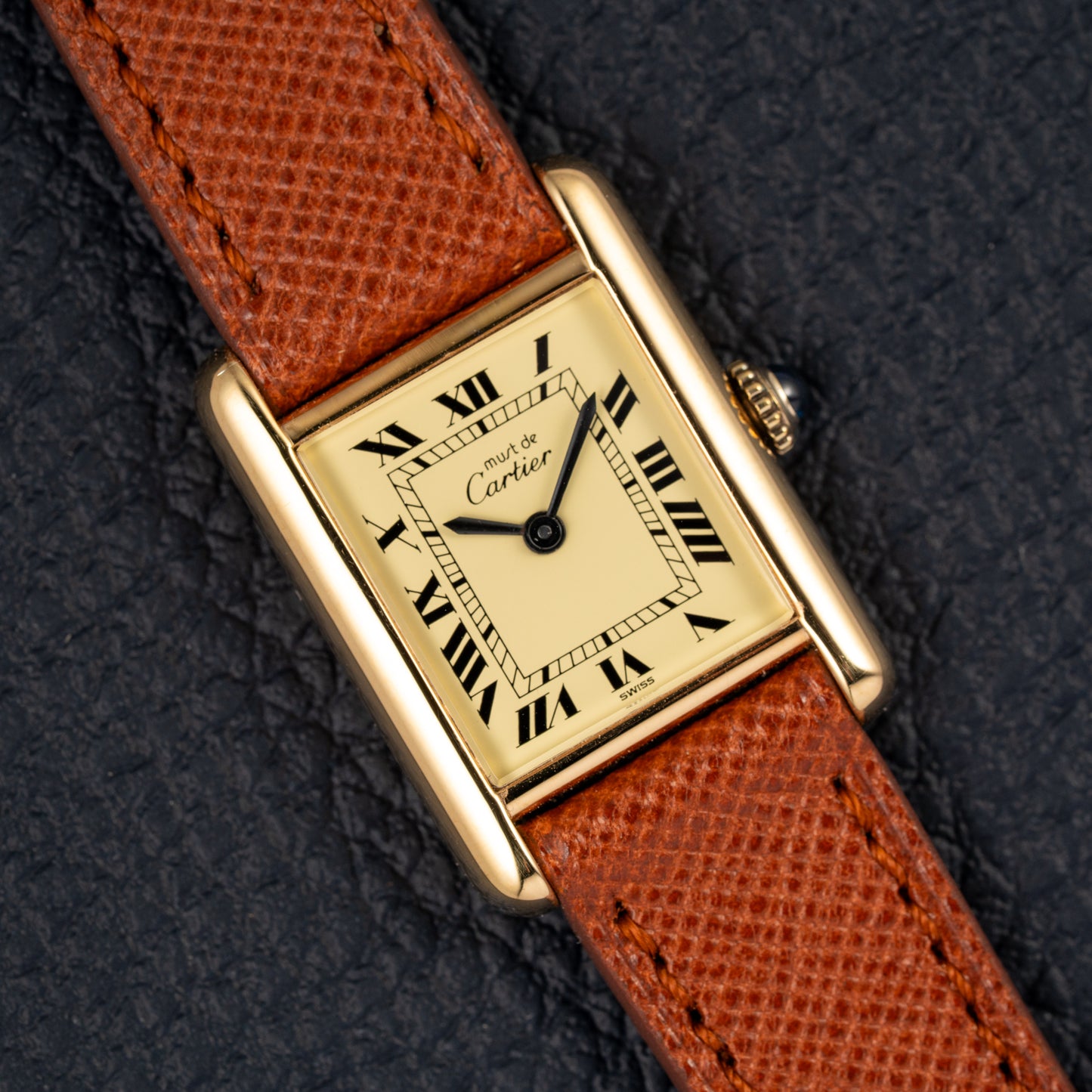 Cartier Tank Vermeil Full Set Roman Lemon Dial from 1981