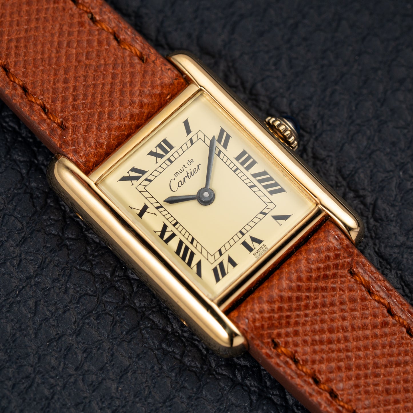 Cartier Tank Vermeil Full Set Roman Lemon Dial from 1981