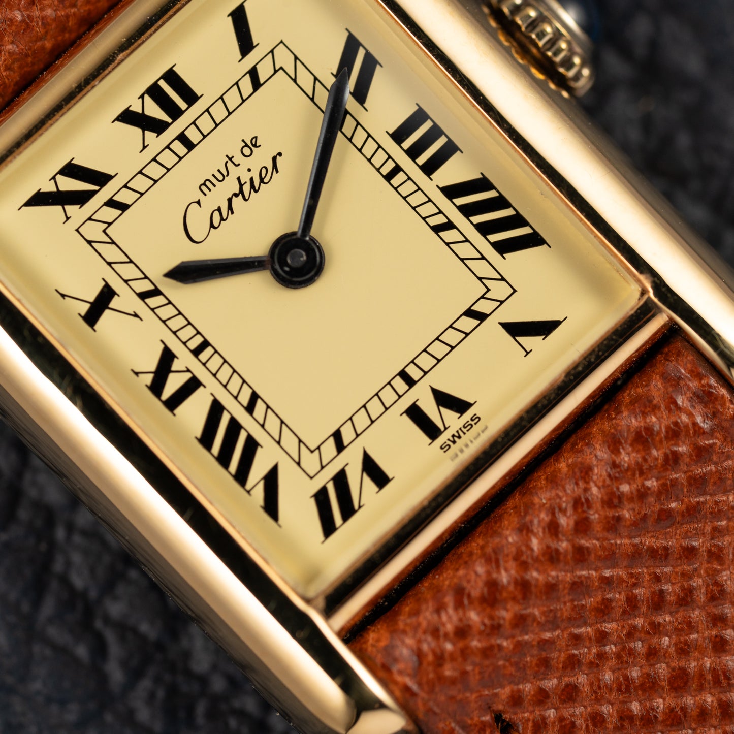 Cartier Tank Vermeil Full Set Roman Lemon Dial from 1981