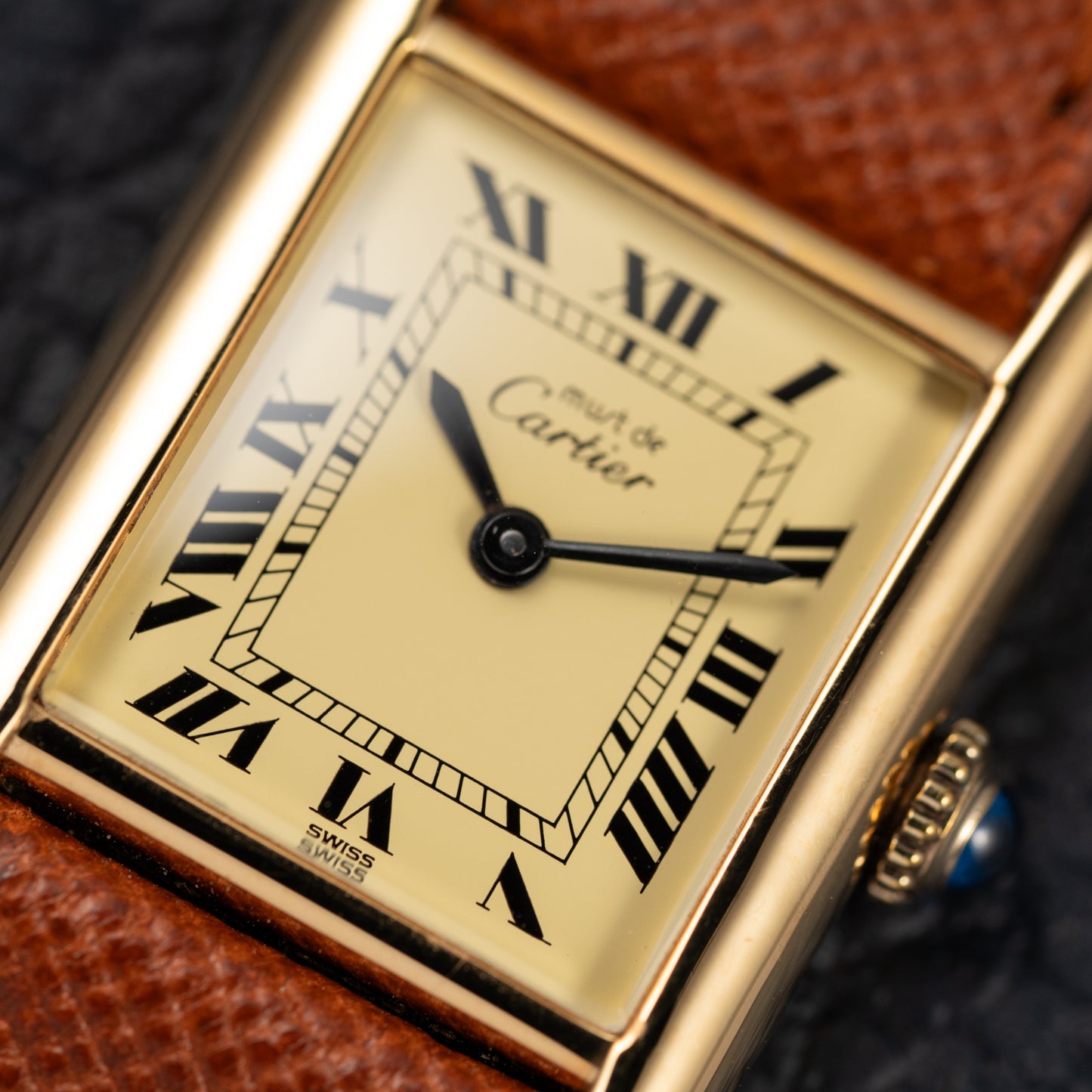 Cartier Tank Vermeil Full Set Roman Lemon Dial from 1981