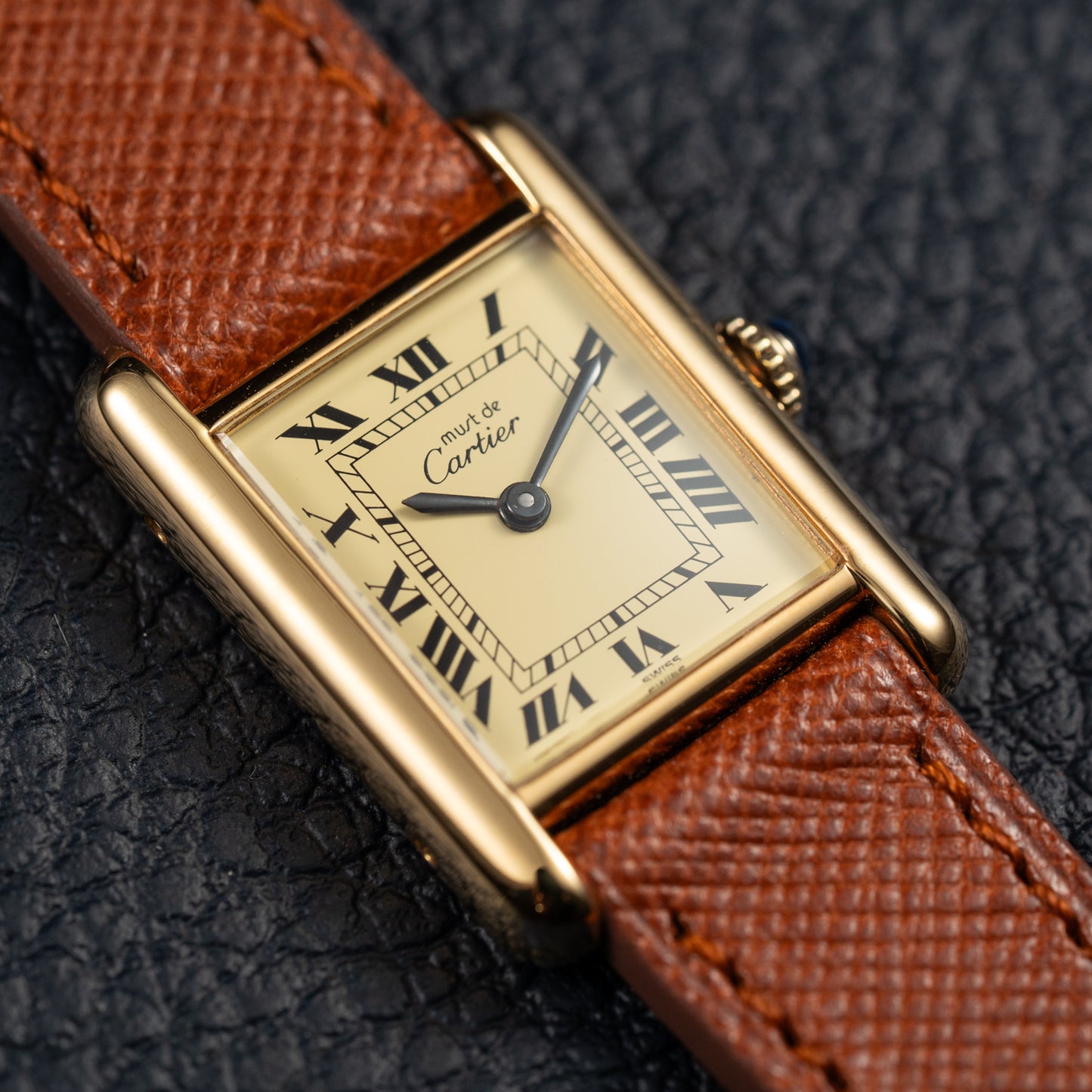 Cartier Tank Vermeil Full Set Roman Lemon Dial from 1981
