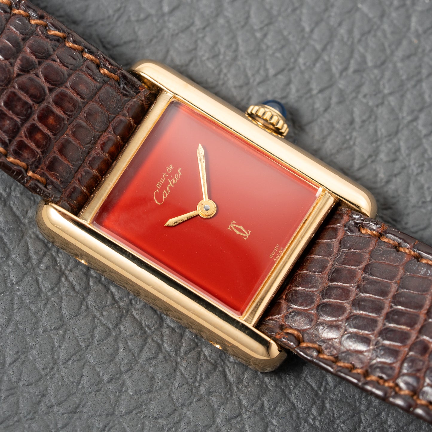 Cartier Must de Tank Vermeil Burgundy Red Dial PM 1980s