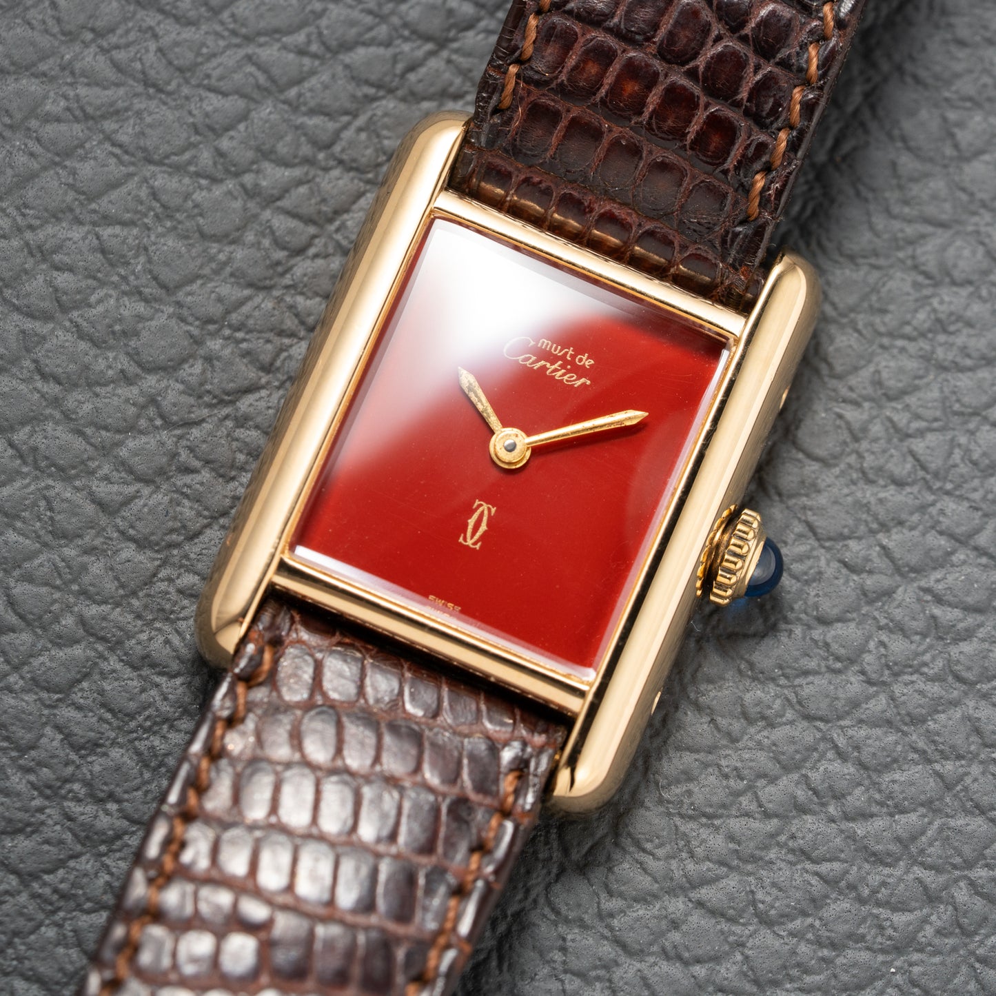 Cartier Must de Tank Vermeil Burgundy Red Dial PM 1980s