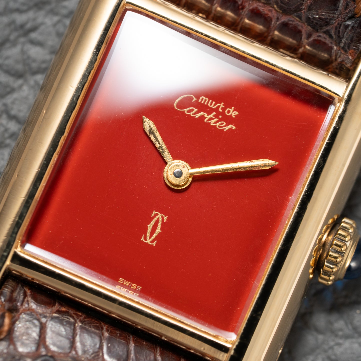 Cartier Must de Tank Vermeil Burgundy Red Dial PM 1980s