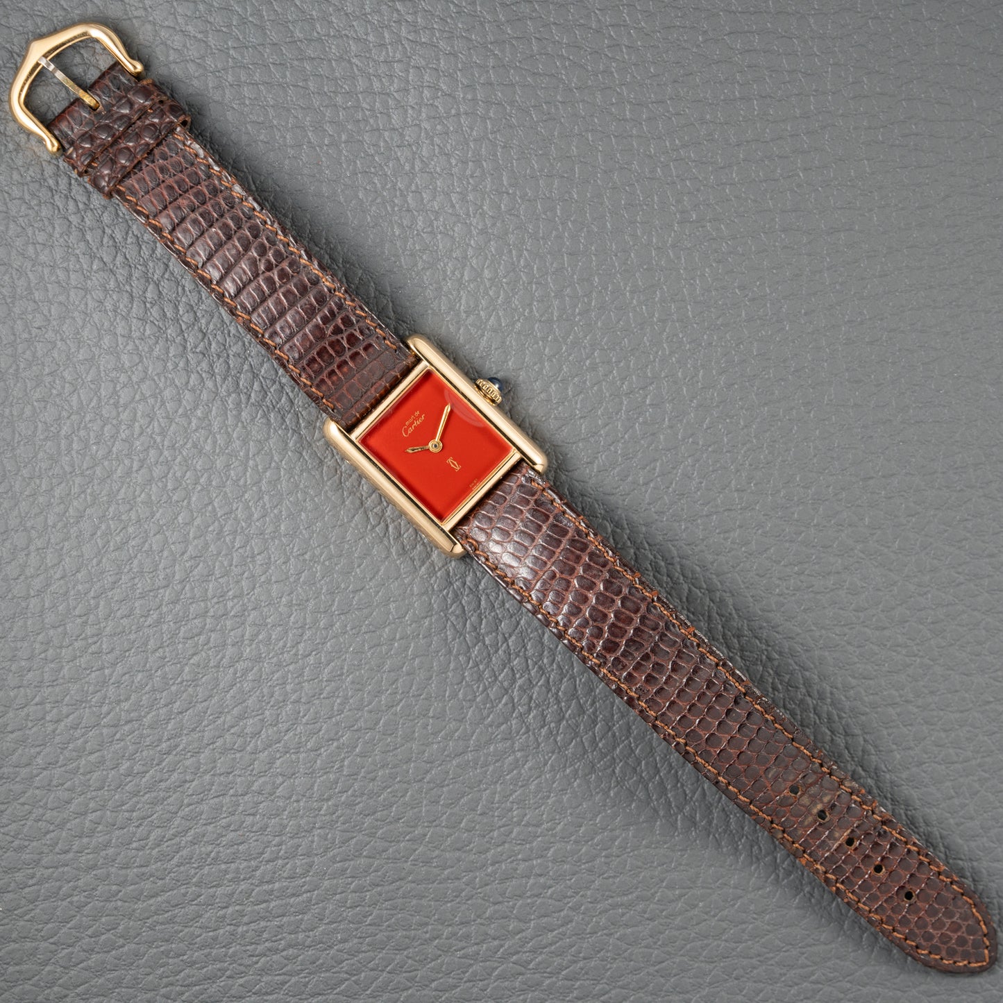 Cartier Must de Tank Vermeil Burgundy Red Dial PM 1980s