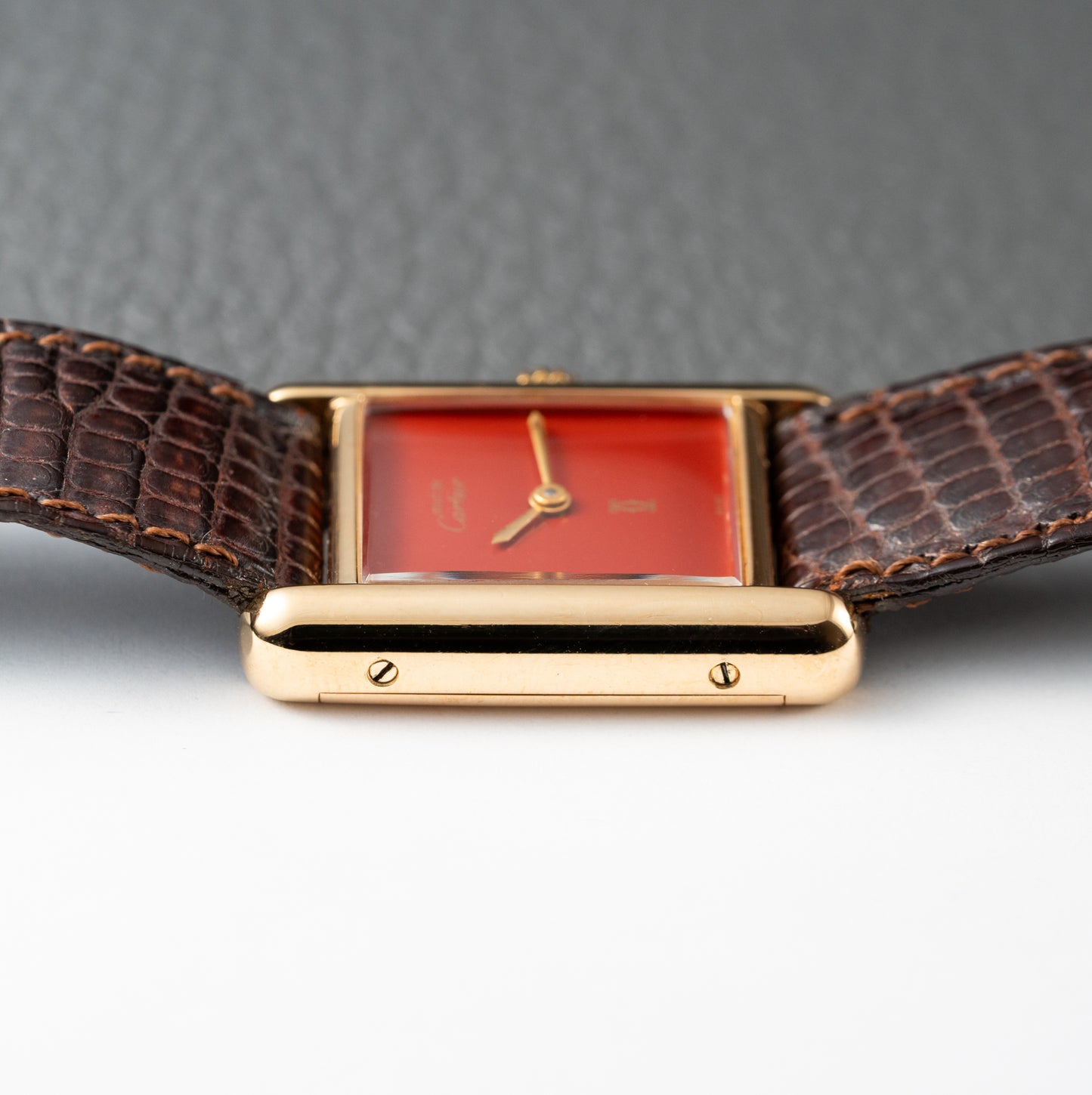 Cartier Must de Tank Vermeil Burgundy Red Dial PM 1980s