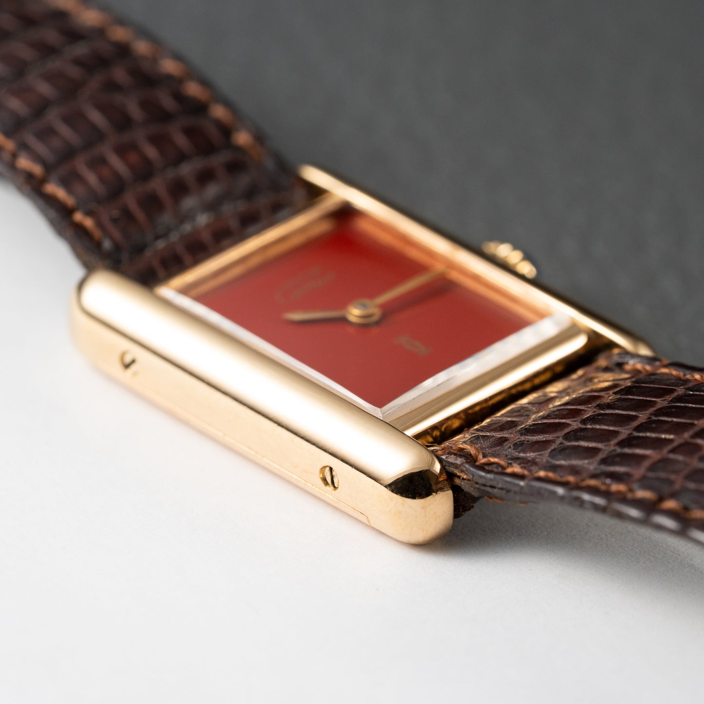 Cartier Must de Tank Vermeil Burgundy Red Dial PM 1980s