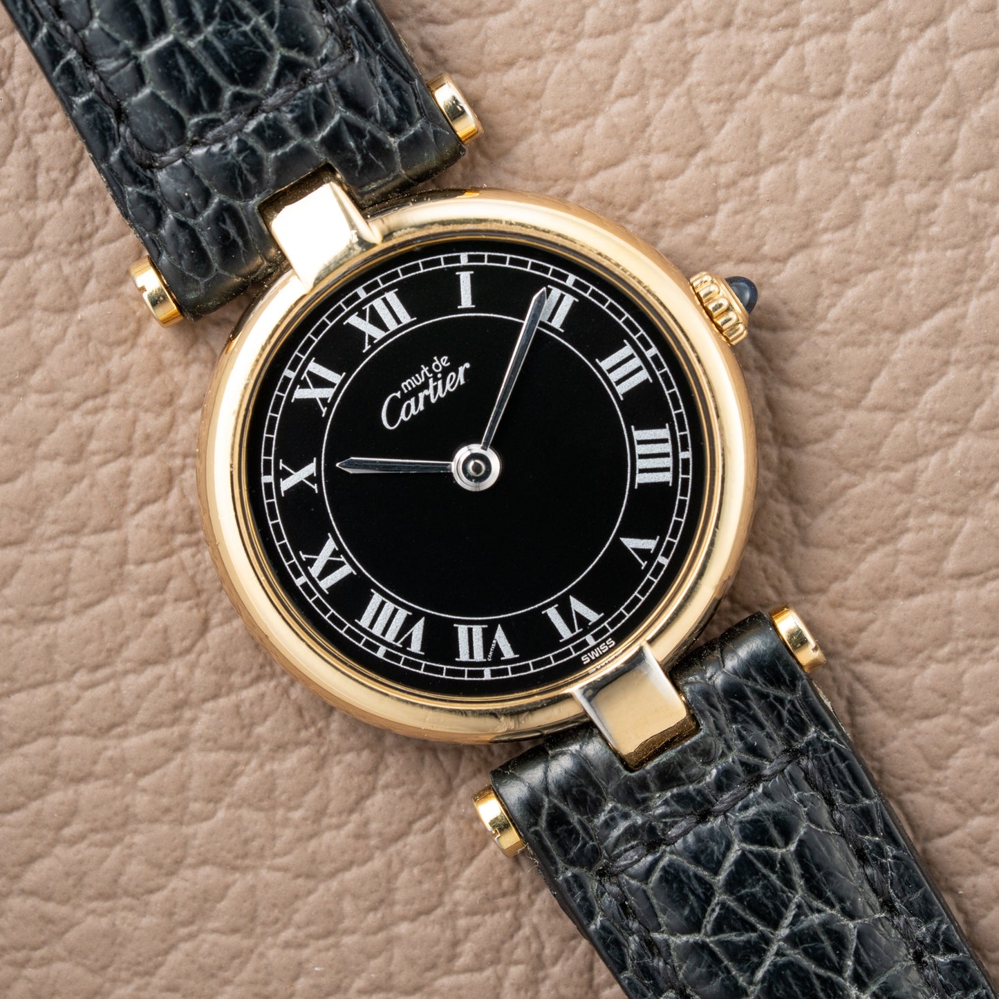 Cartier Must de Vendôme Black Roman Dial Vermeil Ref. 590004 from the 1990s
