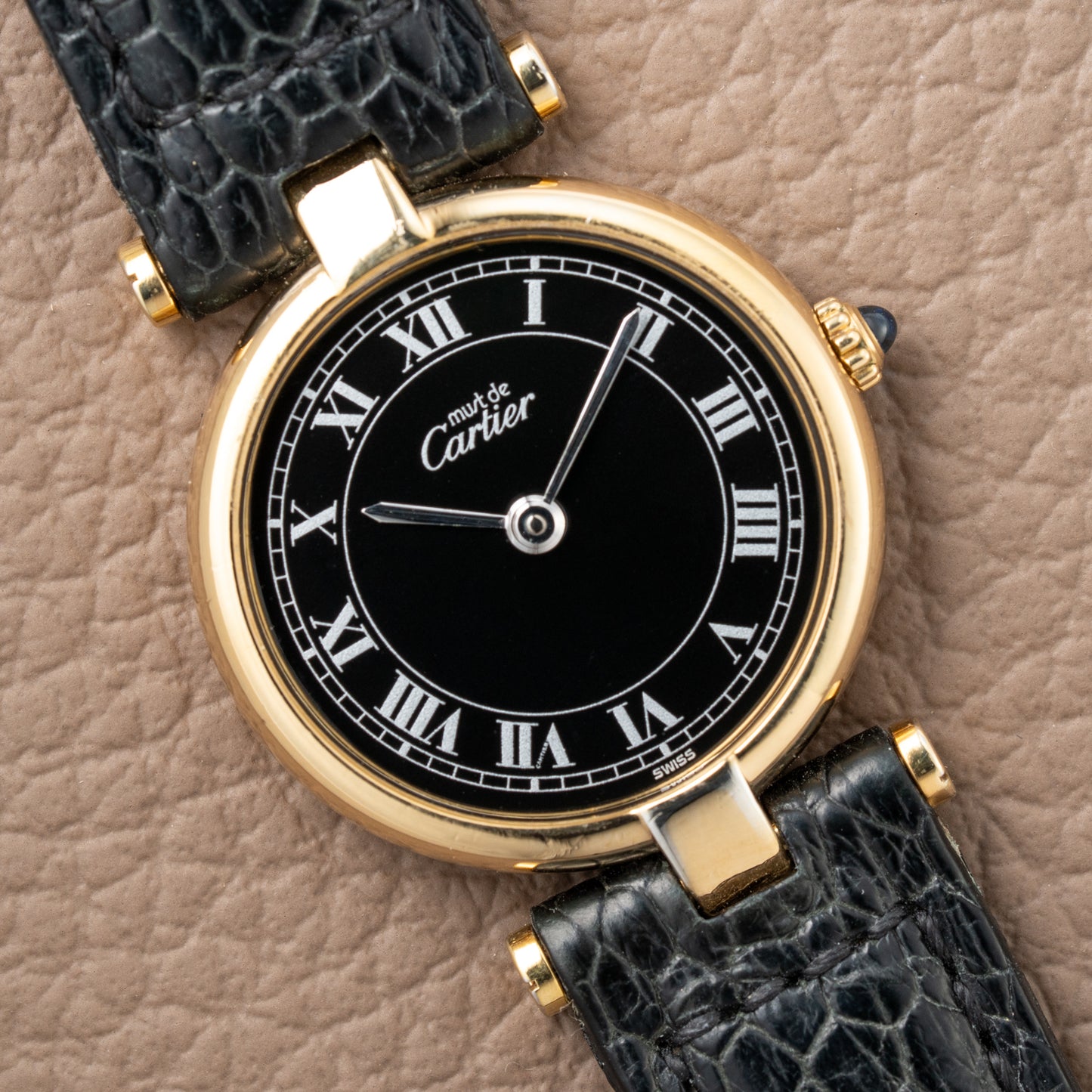 Cartier Must de Vendôme Black Roman Dial Vermeil Ref. 590004 from the 1990s