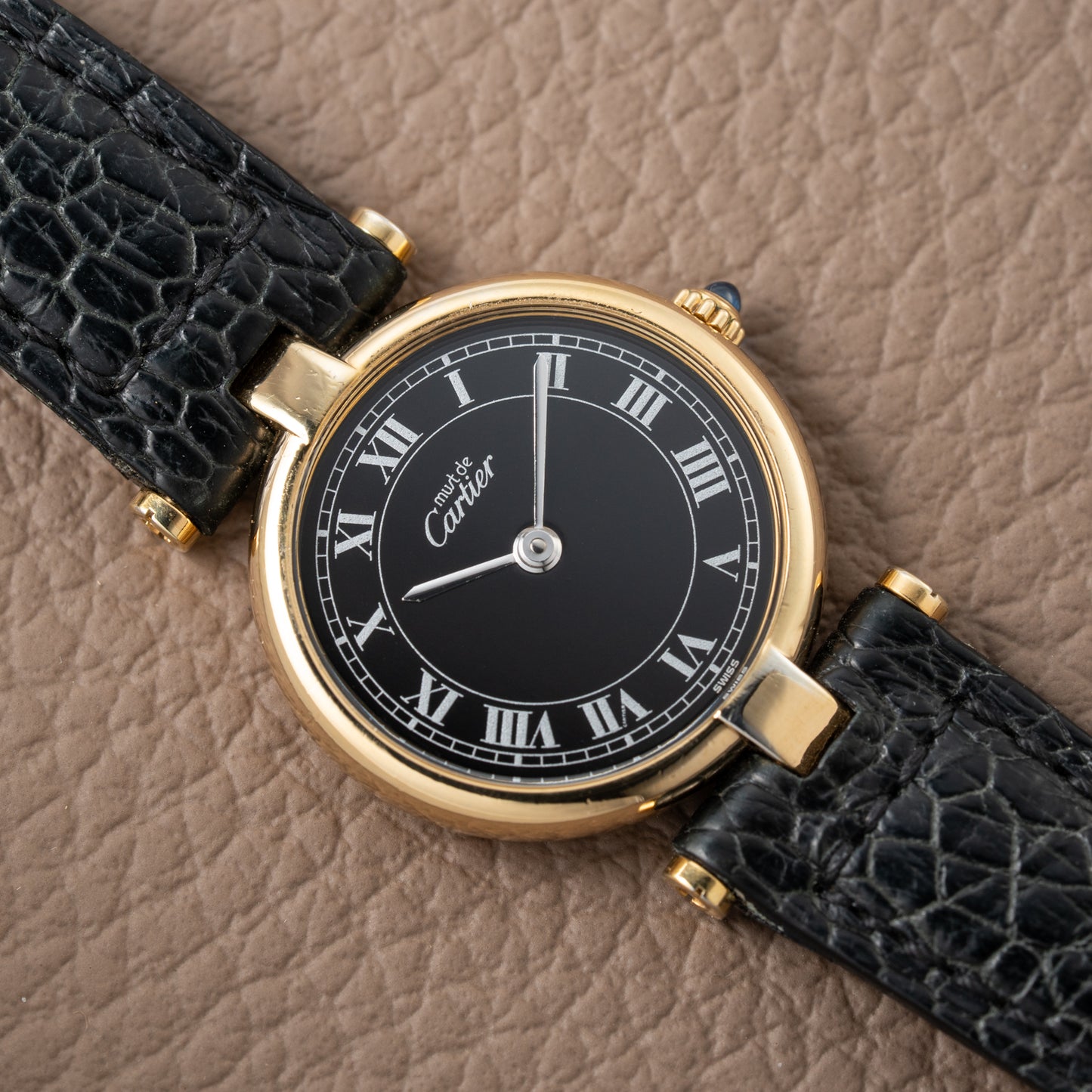 Cartier Must de Vendôme Black Roman Dial Vermeil Ref. 590004 from the 1990s