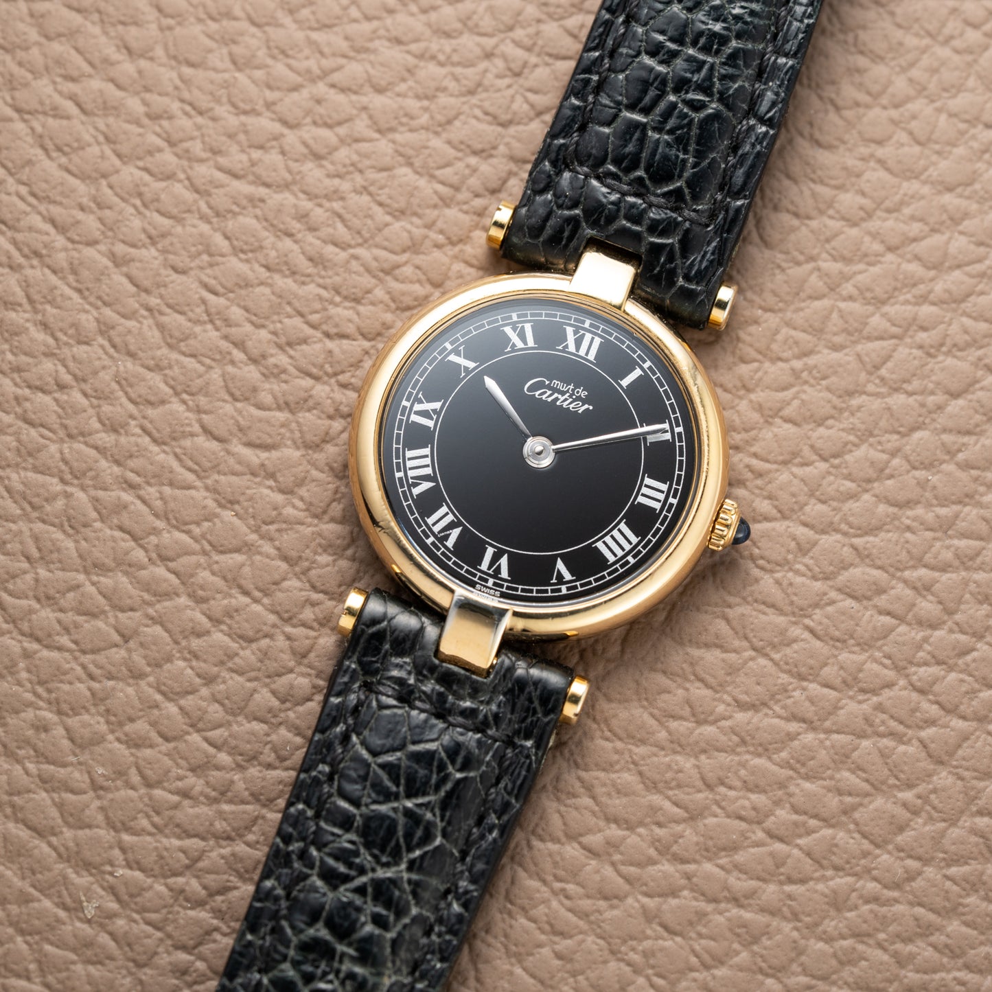 Cartier Must de Vendôme Black Roman Dial Vermeil Ref. 590004 from the 1990s