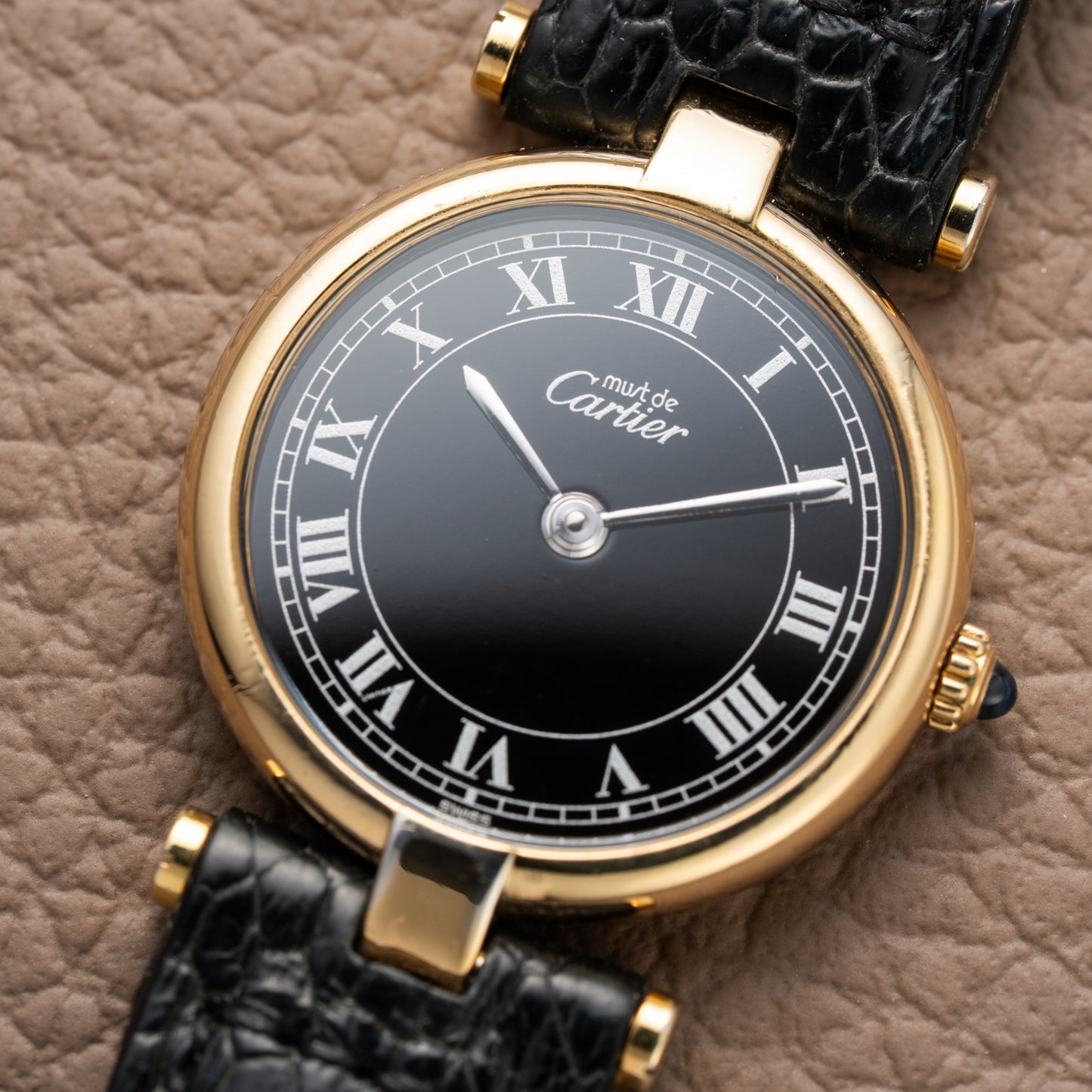 Cartier Must de Vendôme Black Roman Dial Vermeil Ref. 590004 from the 1990s