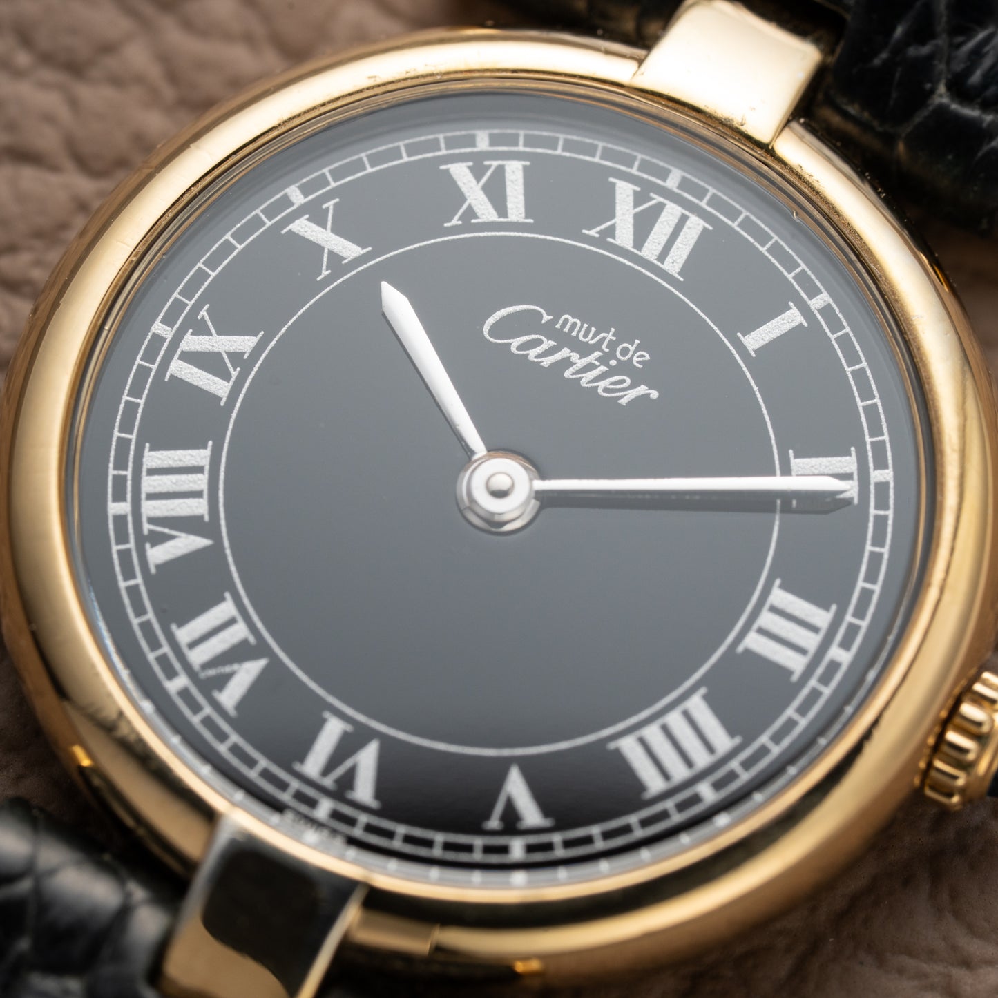 Cartier Must de Vendôme Black Roman Dial Vermeil Ref. 590004 from the 1990s